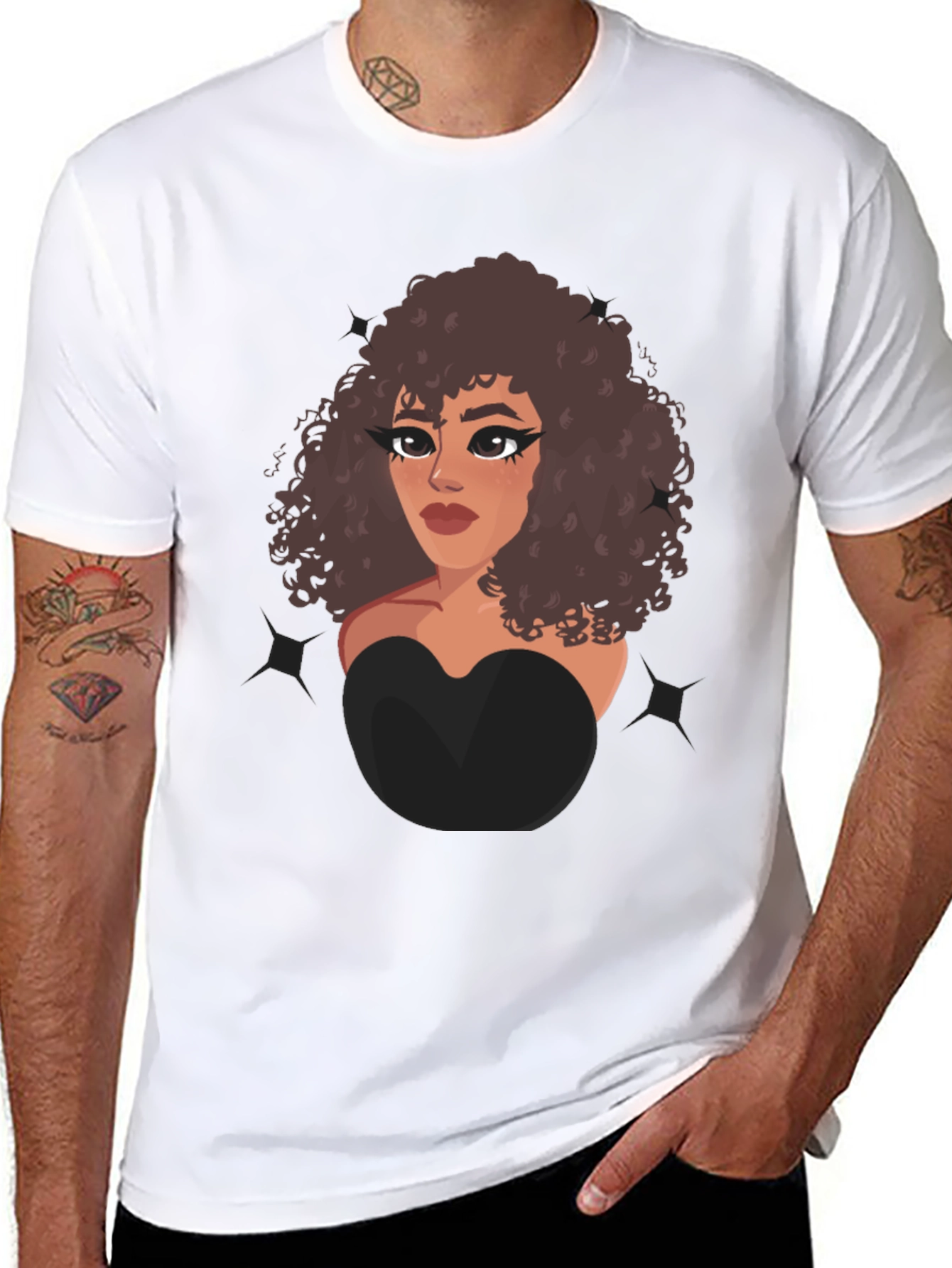 Cartoon Girl Graphic Black T-Shirt