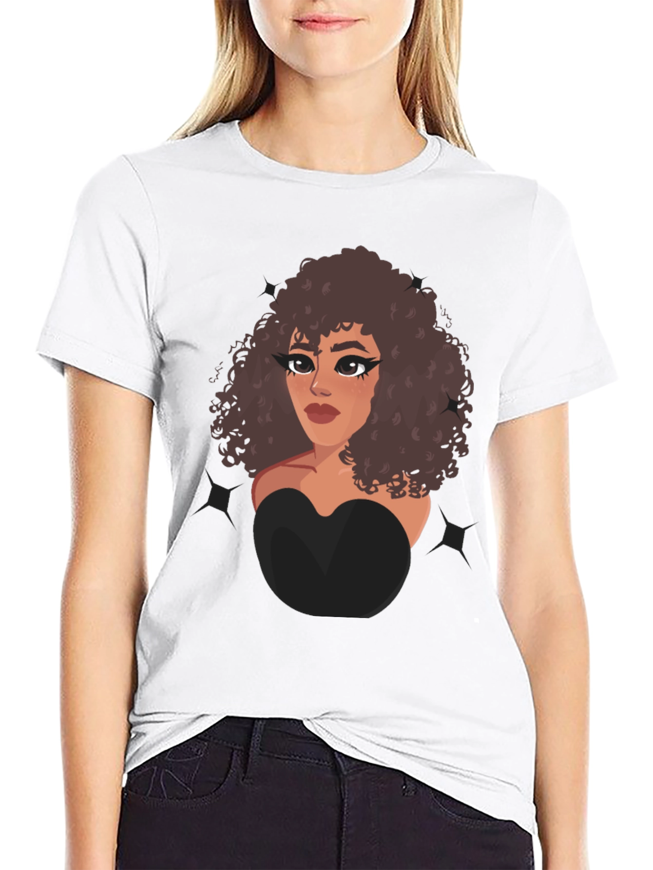 Cartoon Girl Graphic Black T-Shirt