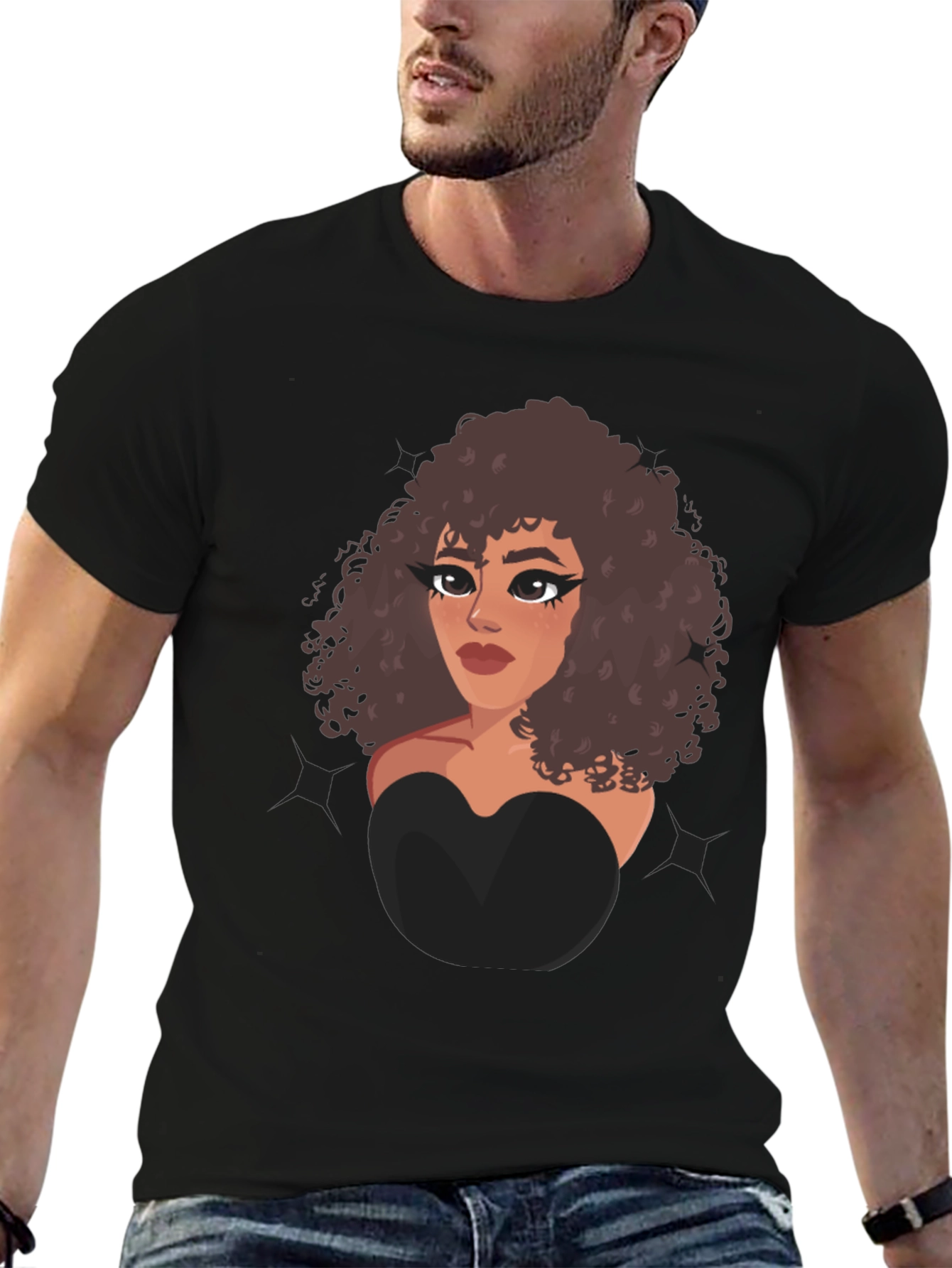 Cartoon Girl Graphic Black T-Shirt