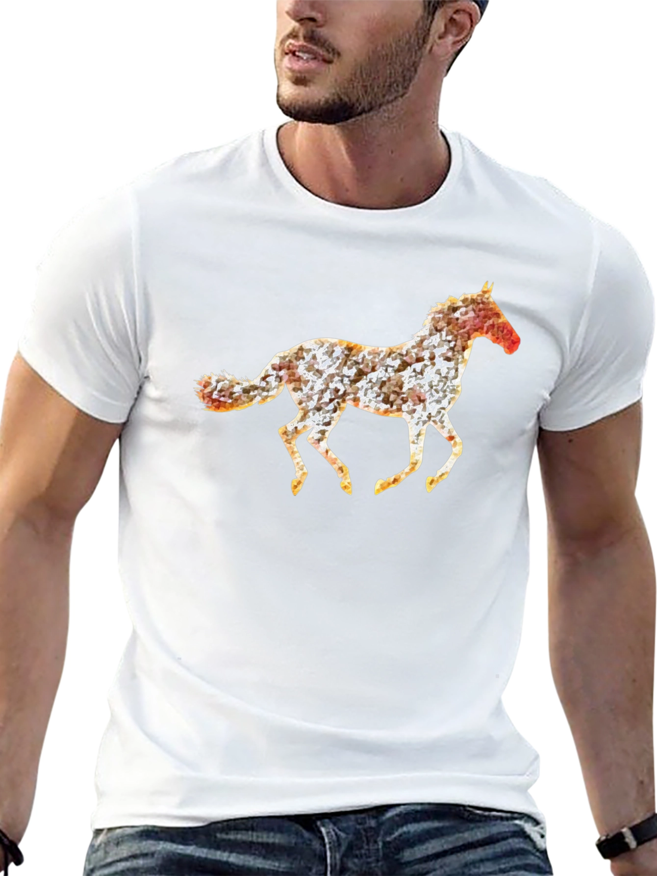 Geometric Horse Print Black T-Shirt
