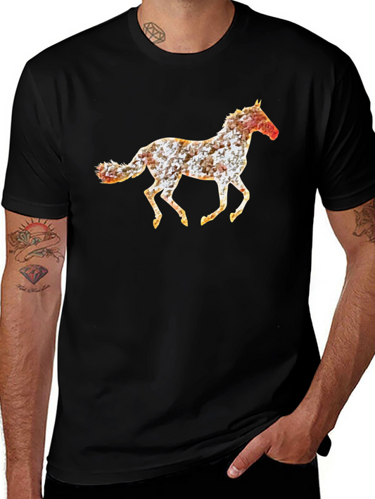 Geometric Horse Print Black T-Shirt