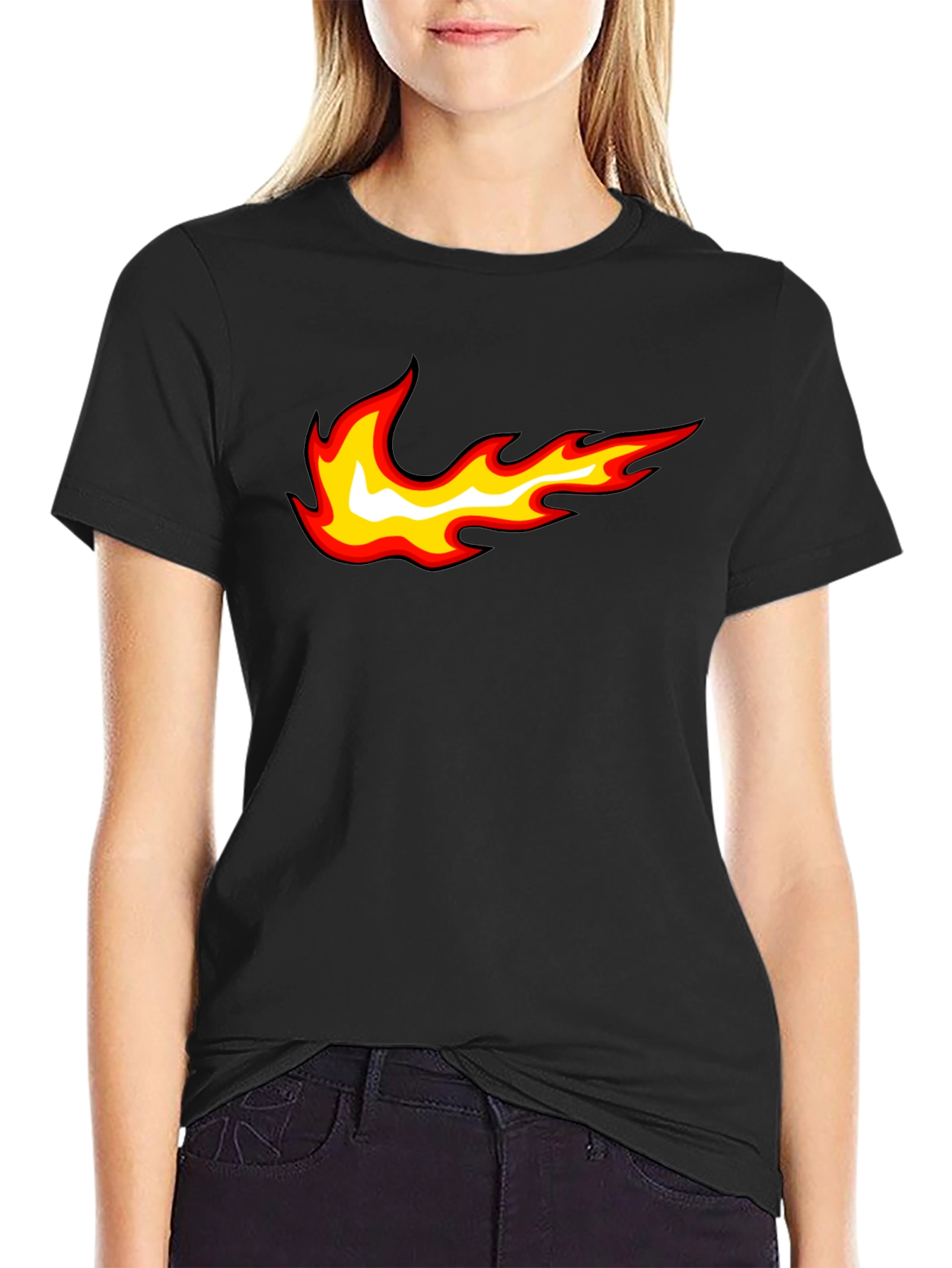 Fire Swoosh Graphic Tee - Black Cotton Blend