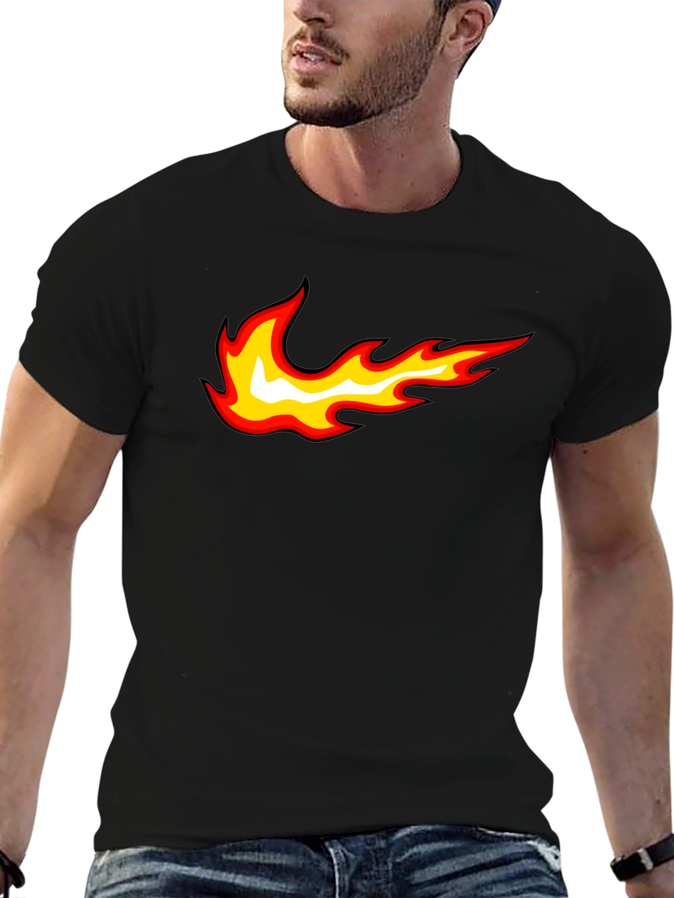 Fire Swoosh Graphic Tee - Black Cotton Blend