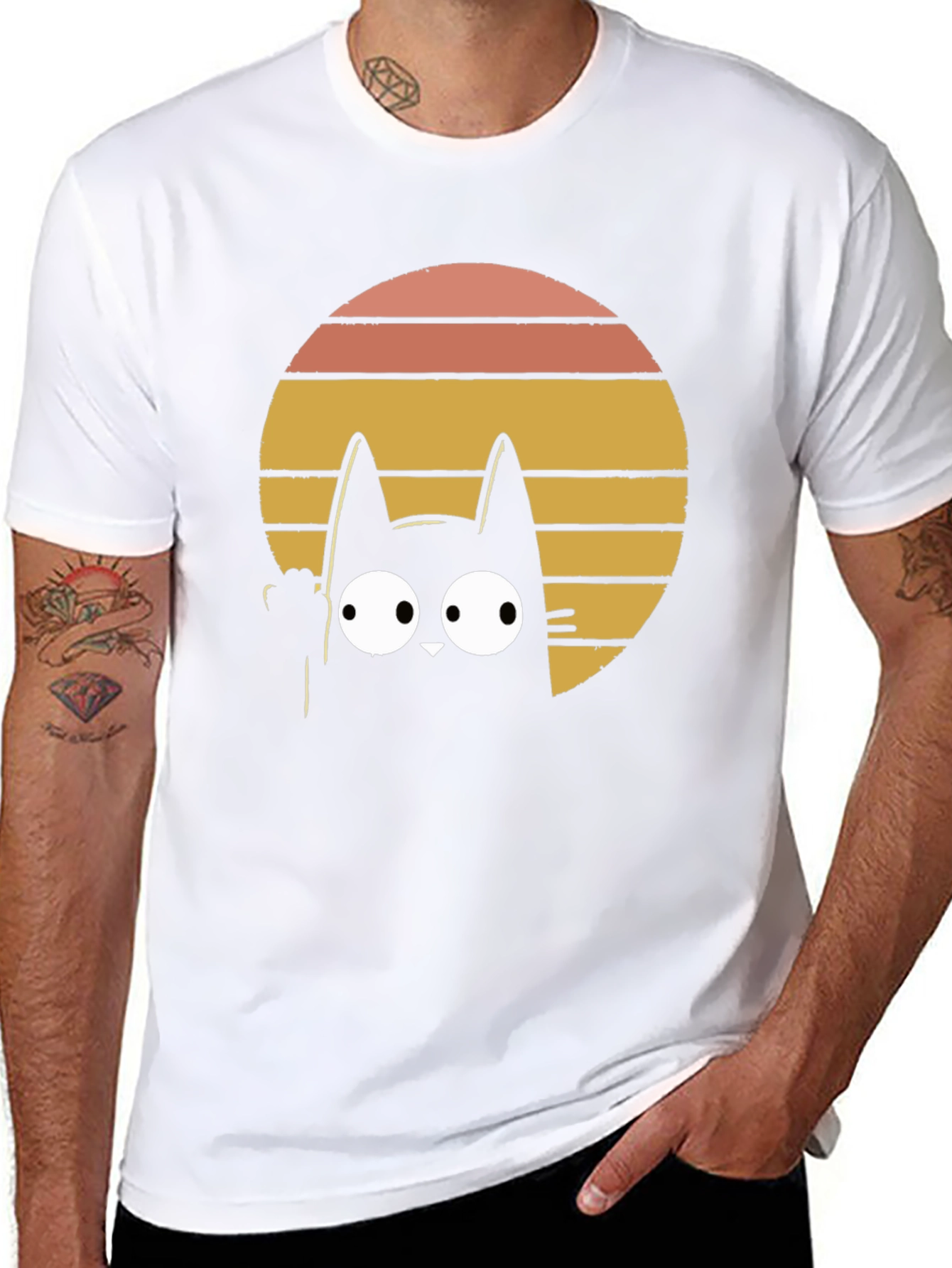 Retro Cat Graphic T-Shirt - Black