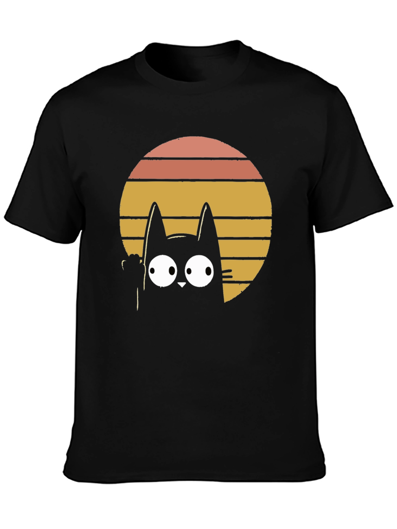 Retro Cat Graphic T-Shirt - Black