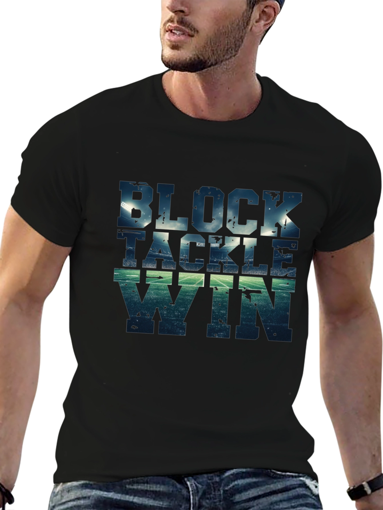 Block Tackle Win Football Graphic T-Shirt