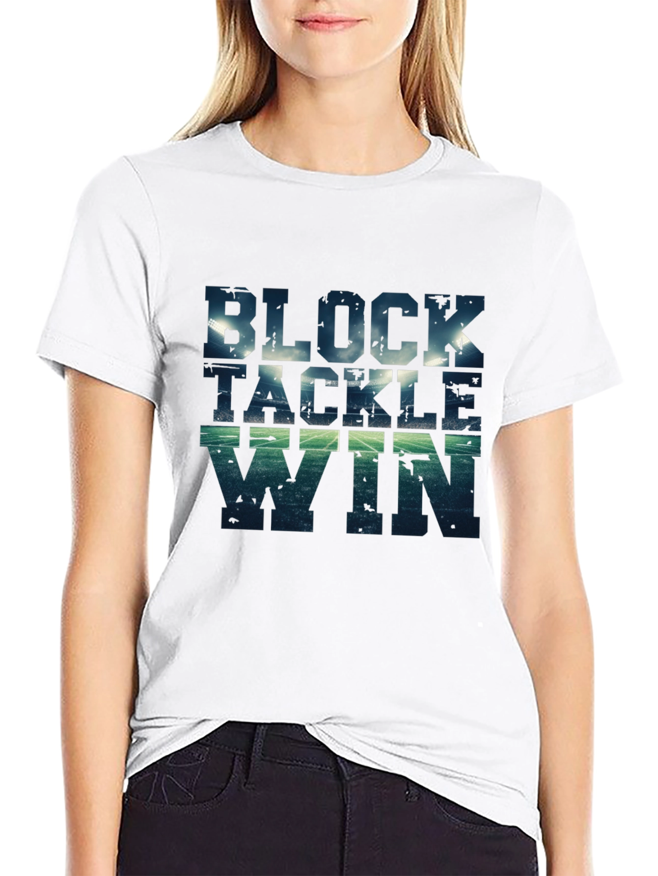 Block Tackle Win Football Graphic T-Shirt