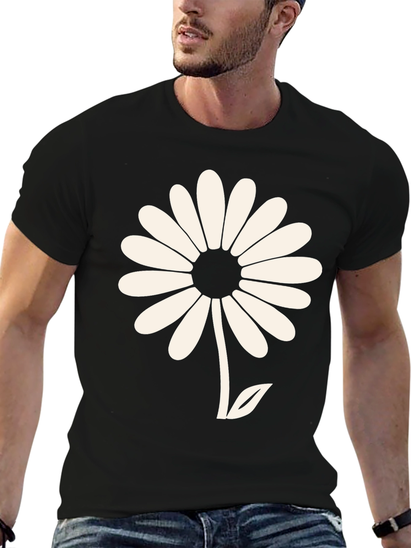Daisy Flower Graphic Tee - Black Casual T-Shirt
