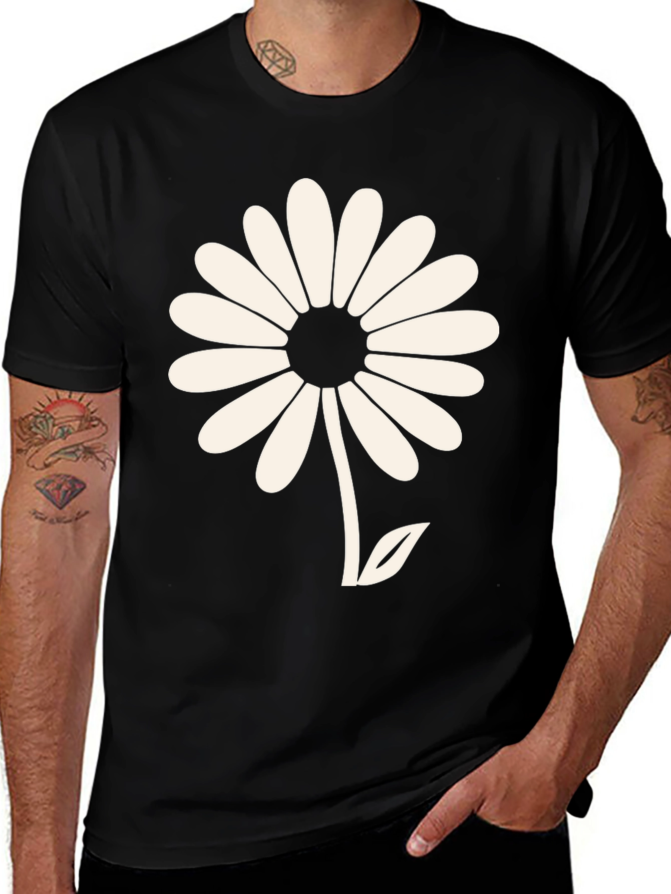 Daisy Flower Graphic Tee - Black Casual T-Shirt