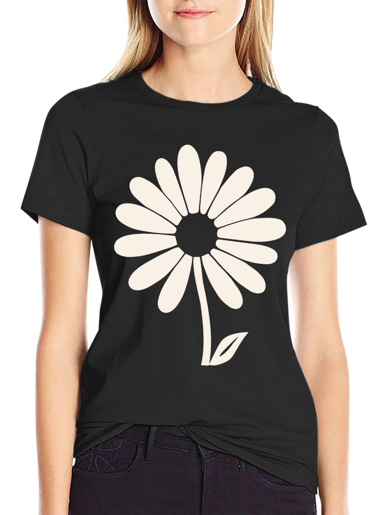 Daisy Flower Graphic Tee - Black Casual T-Shirt