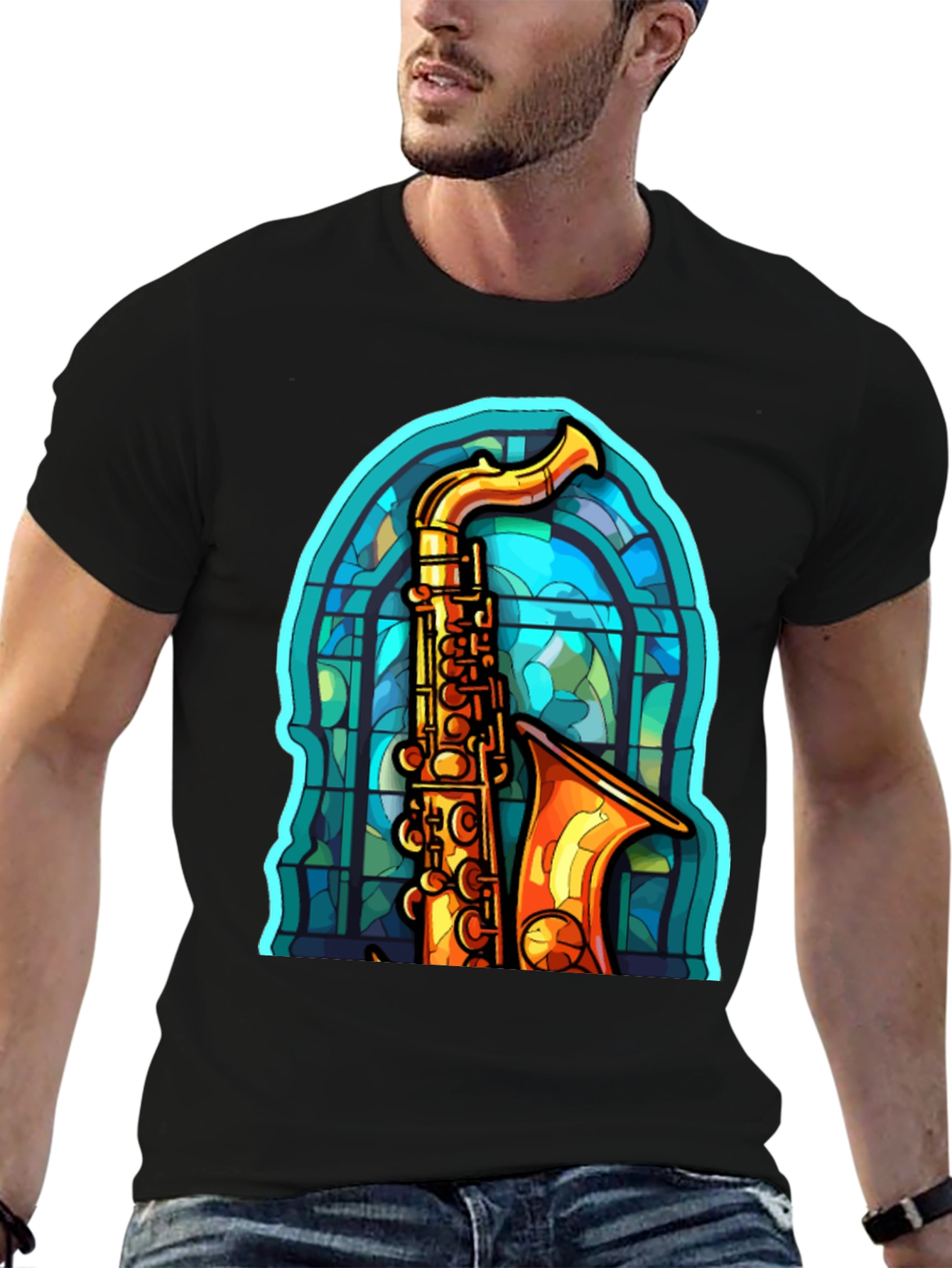 Saxophone Stained Glass Graphic Tee