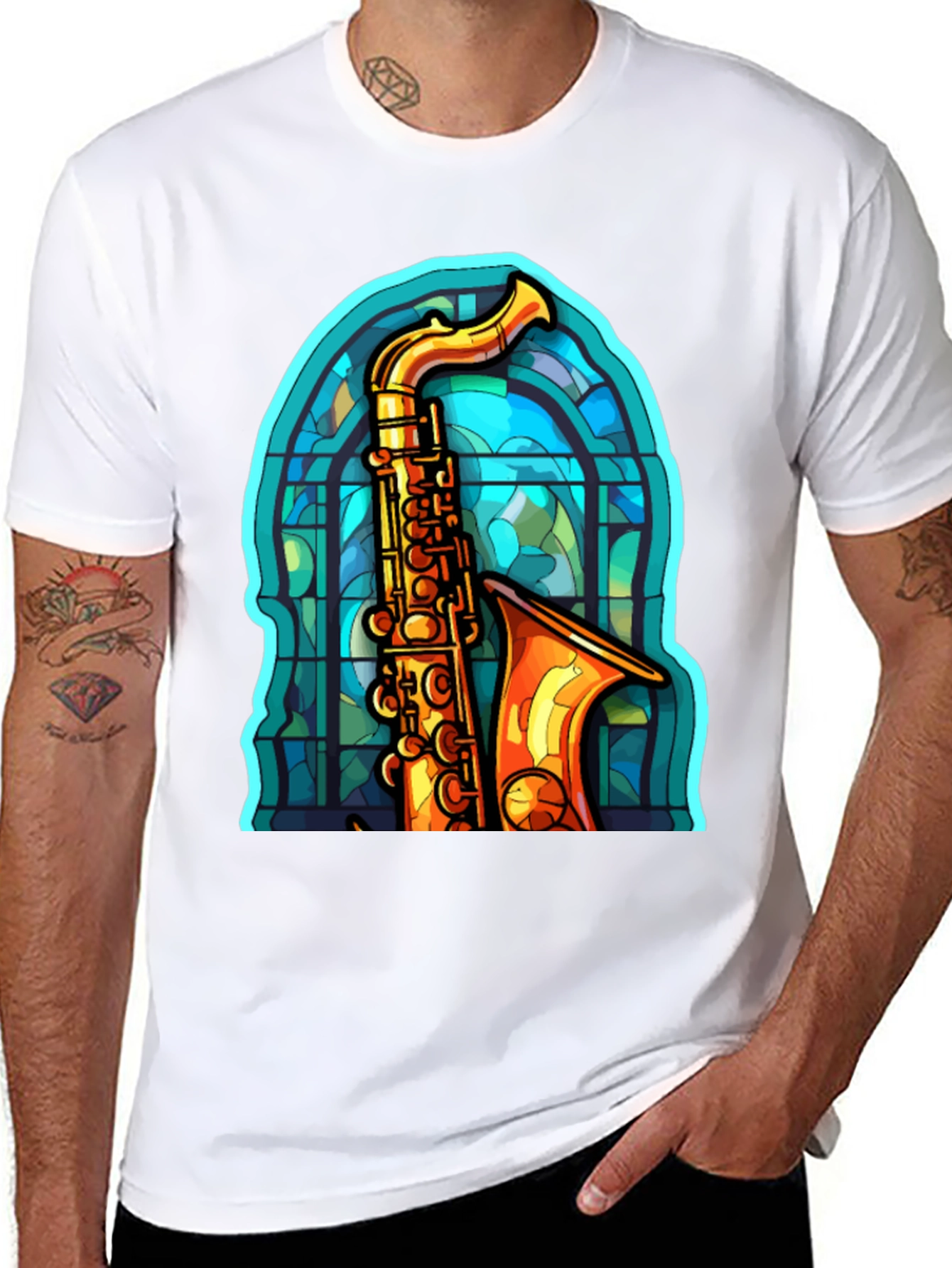 Saxophone Stained Glass Graphic Tee