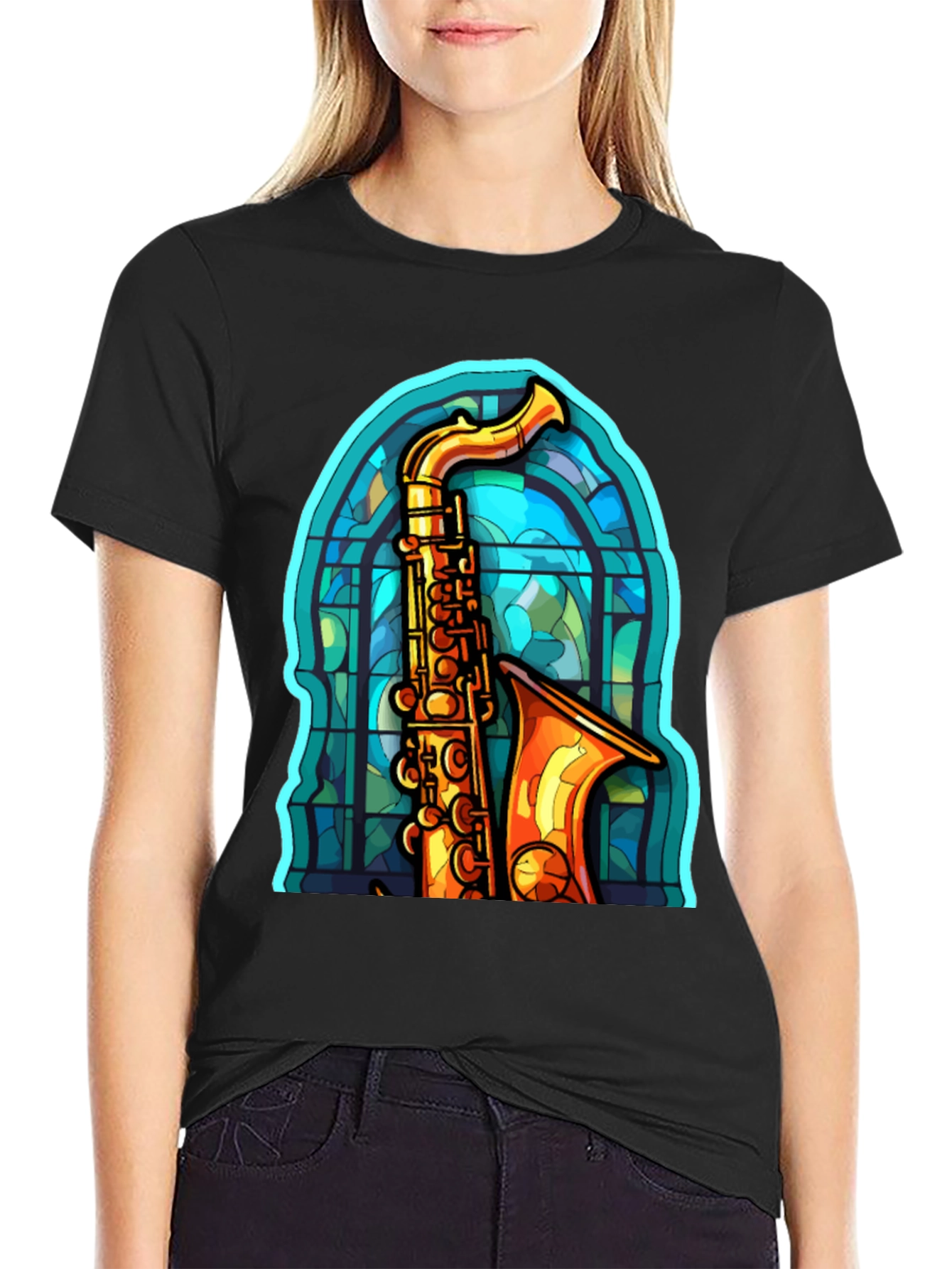 Saxophone Stained Glass Graphic Tee