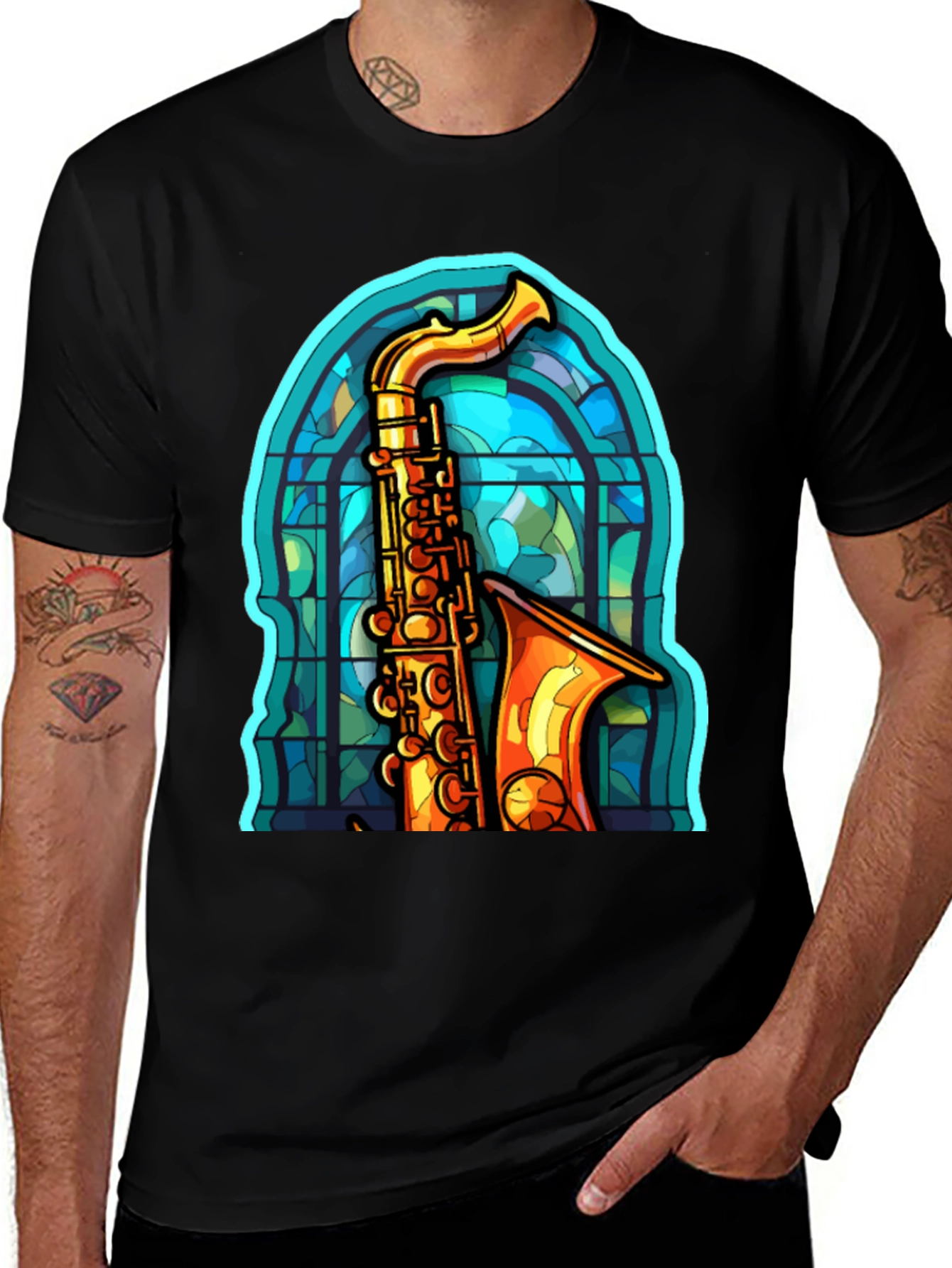 Saxophone Stained Glass Graphic Tee