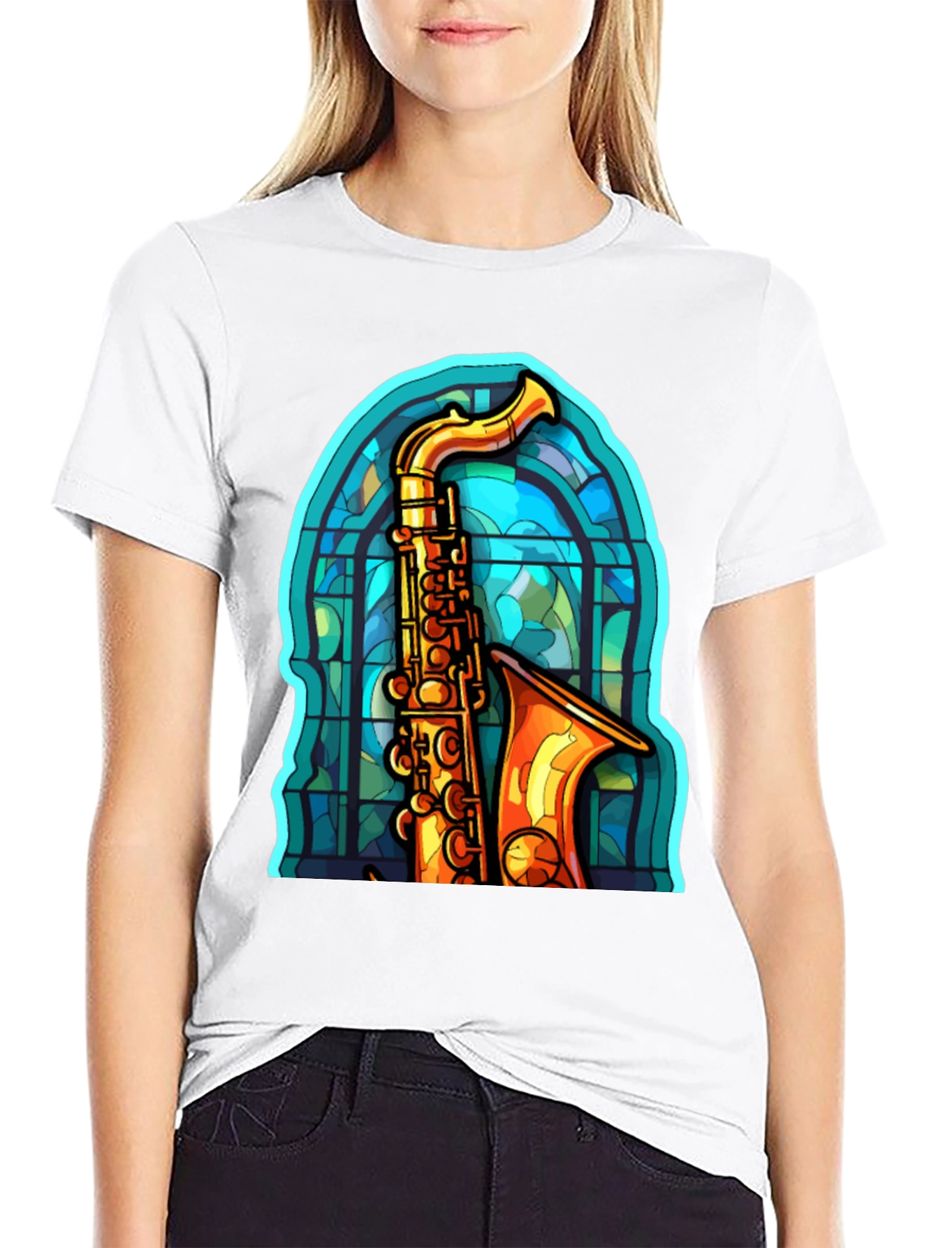 Saxophone Stained Glass Graphic Tee