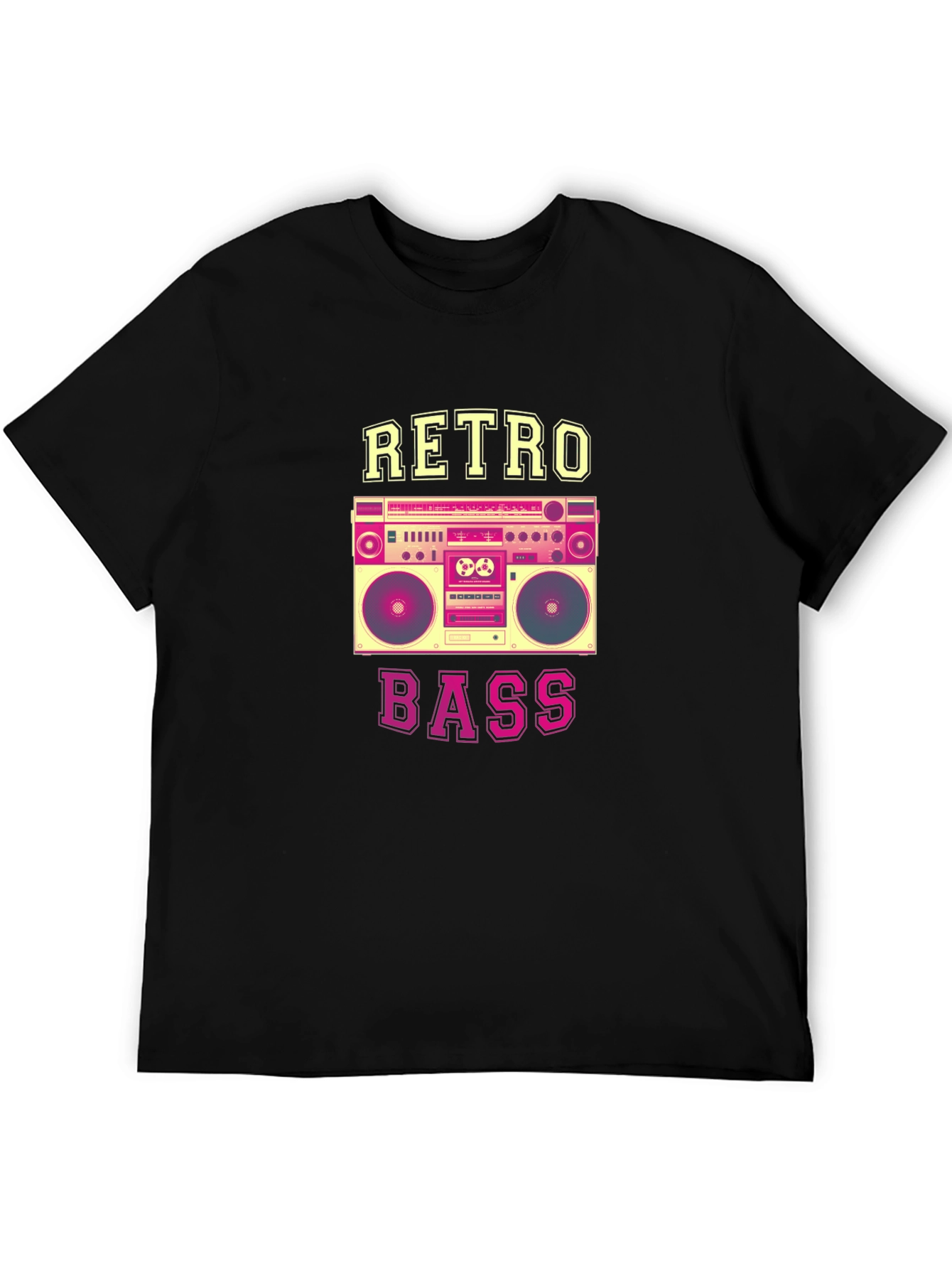 Retro Bass Boombox Graphic Tee - Black