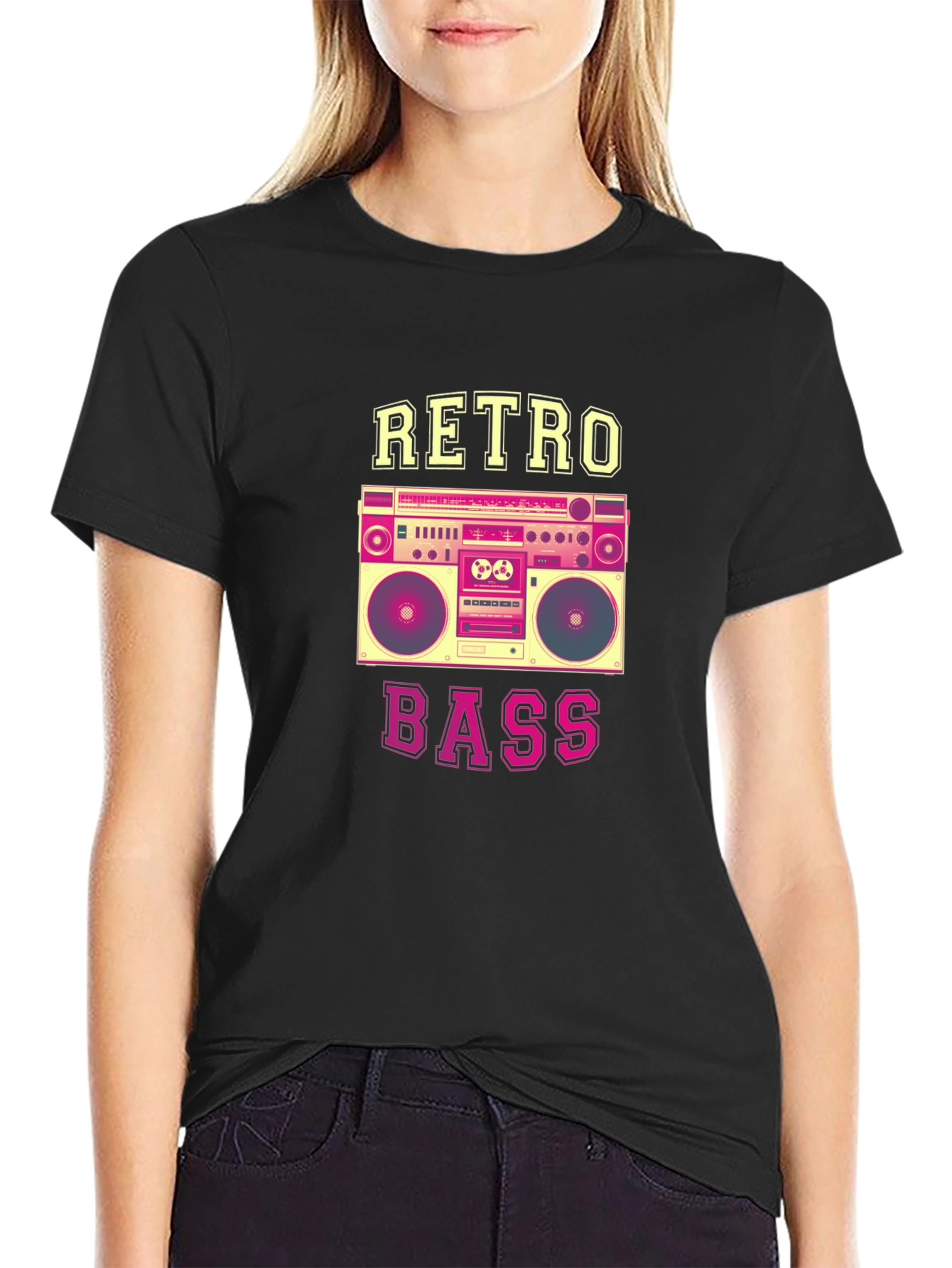Retro Bass Boombox Graphic Tee - Black