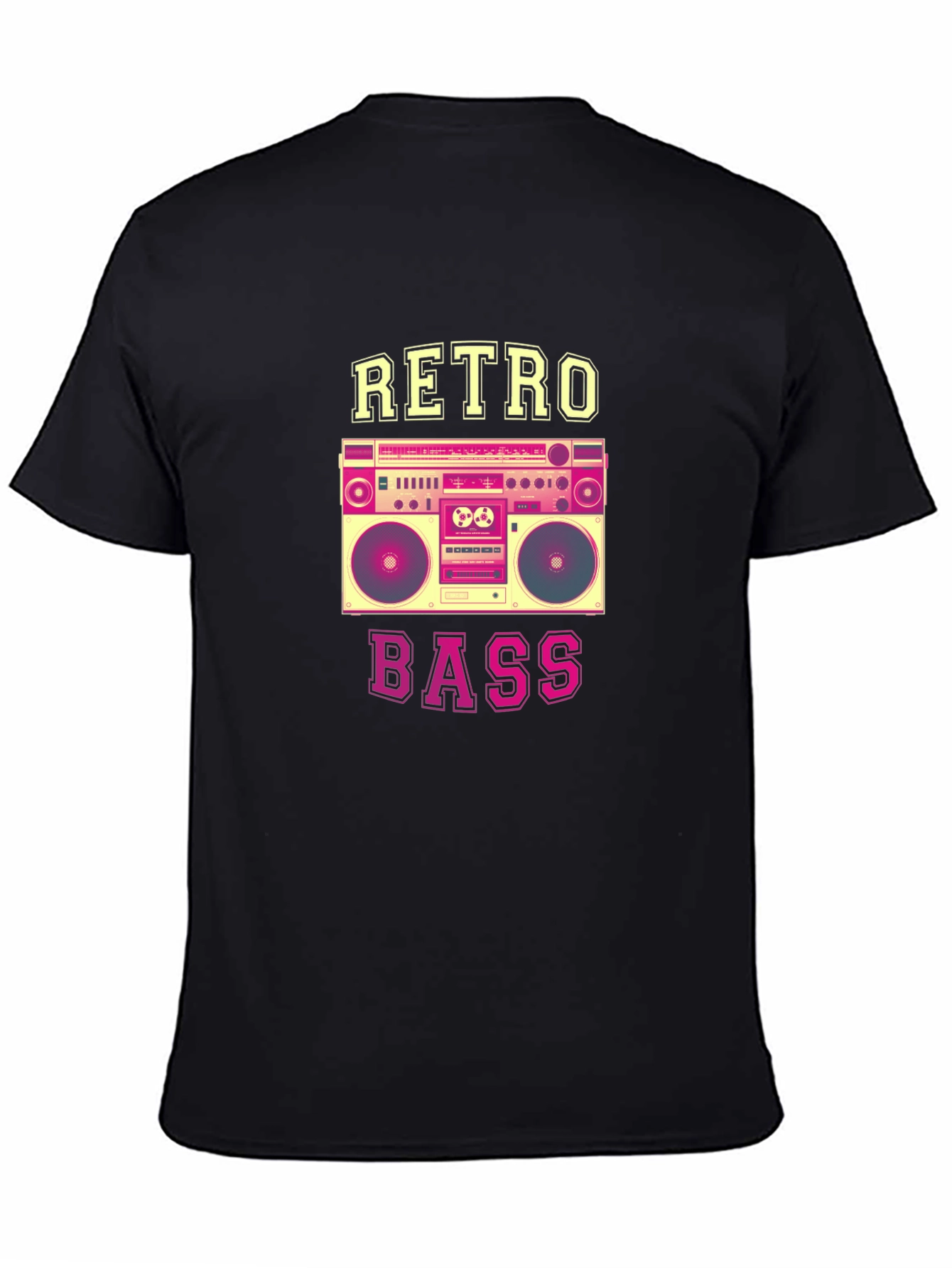 Retro Bass Boombox Graphic Tee - Black