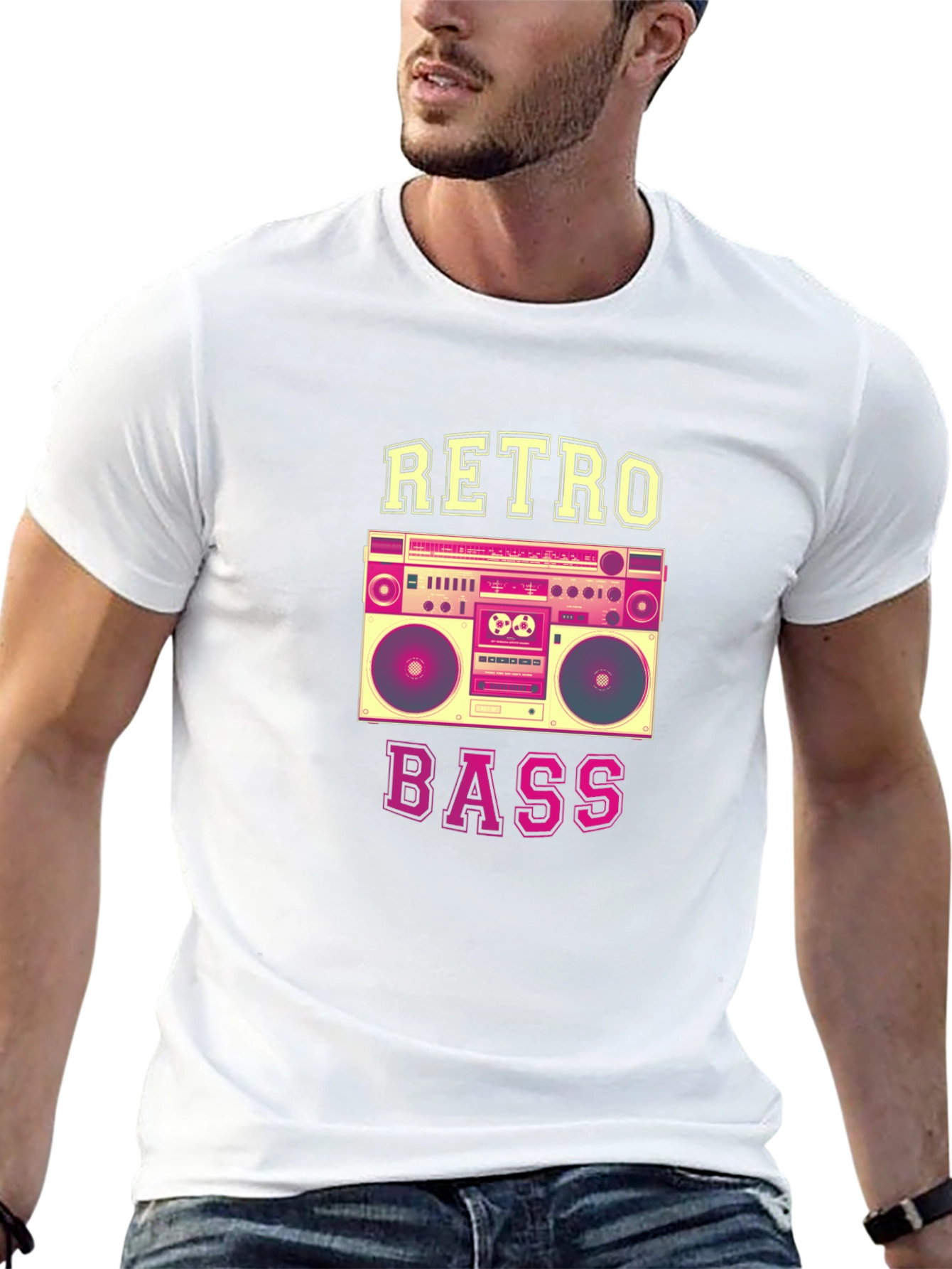 Retro Bass Boombox Graphic Tee - Black