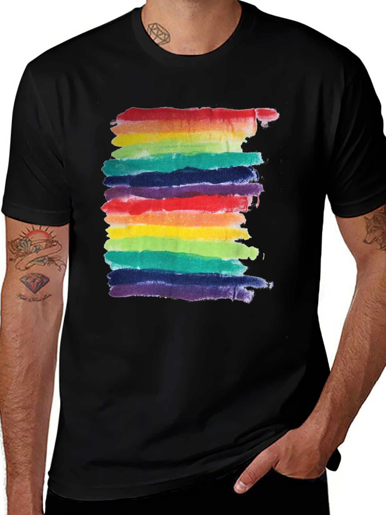 Rainbow Watercolor Striped T-Shirt