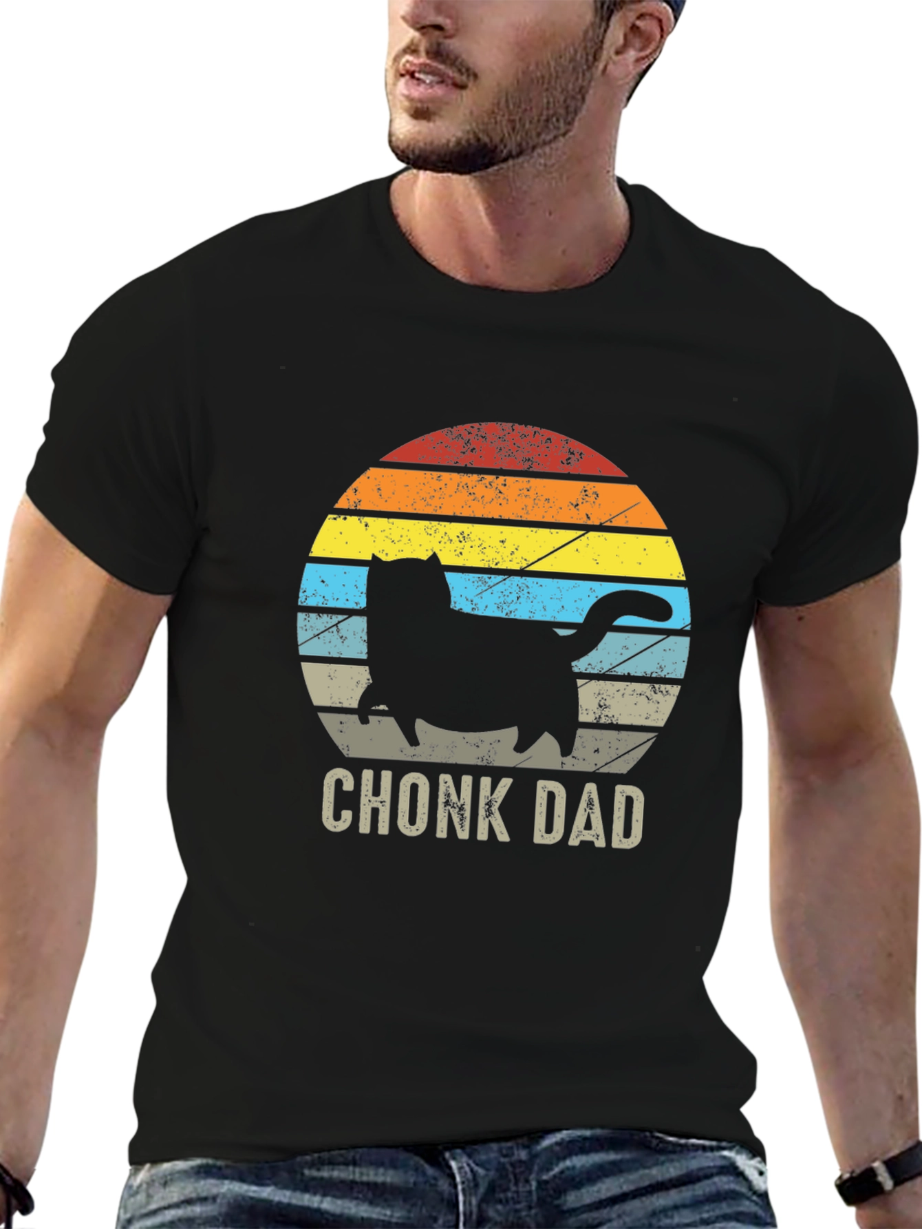 Chonk Dad Black T-Shirt - Cat Lover Apparel