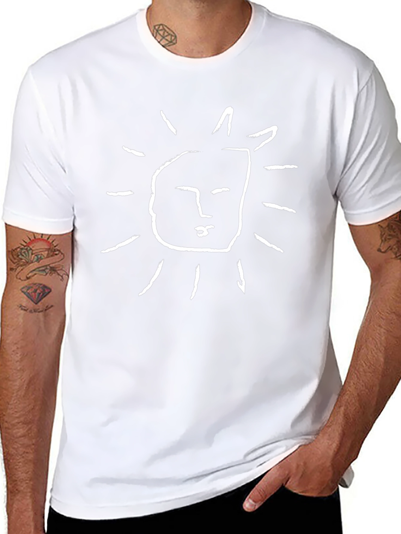 Abstract Sun Face Graphic Black T-Shirt