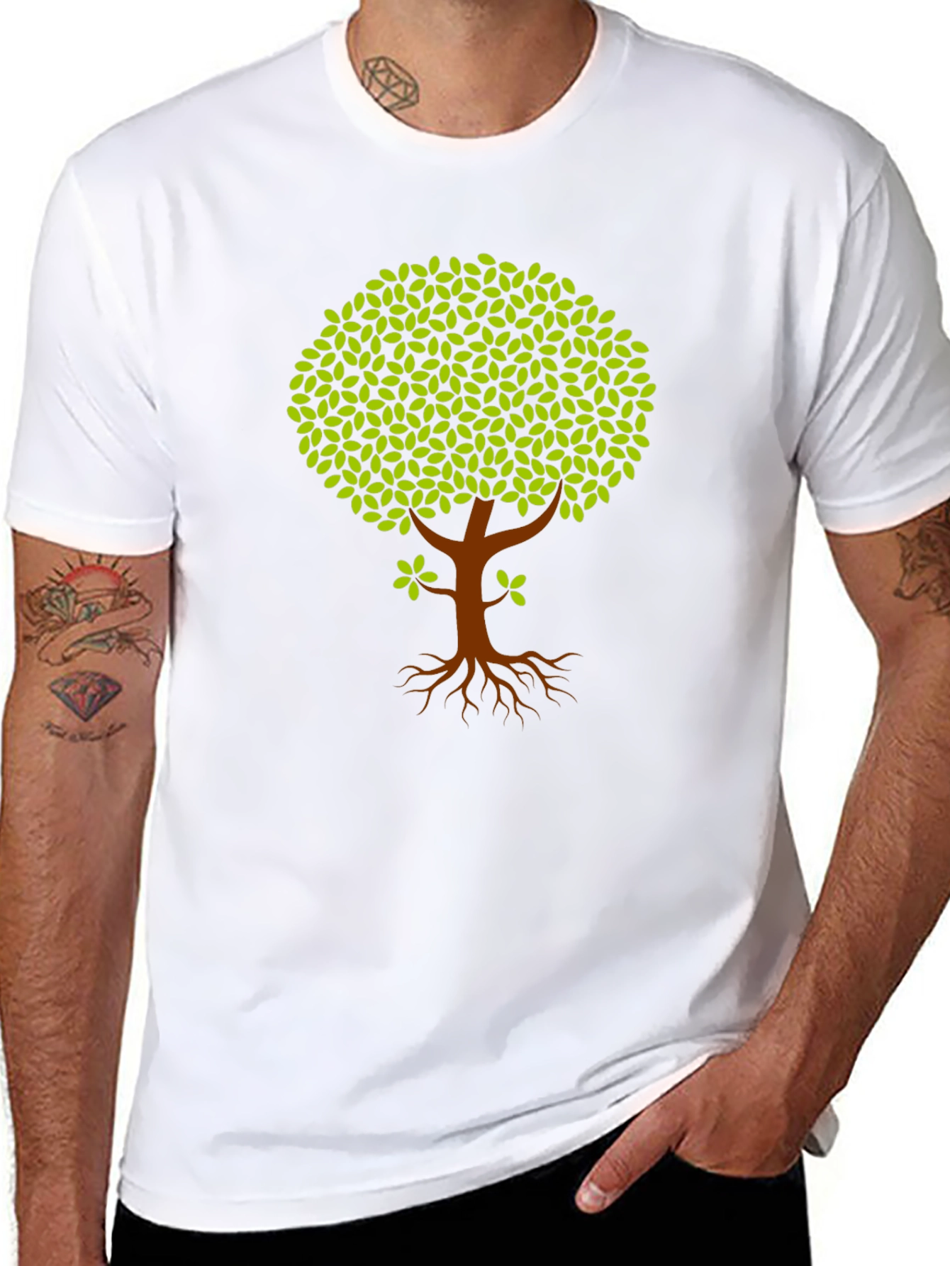 Nature Tree Graphic Tee - Black Cotton T-Shirt