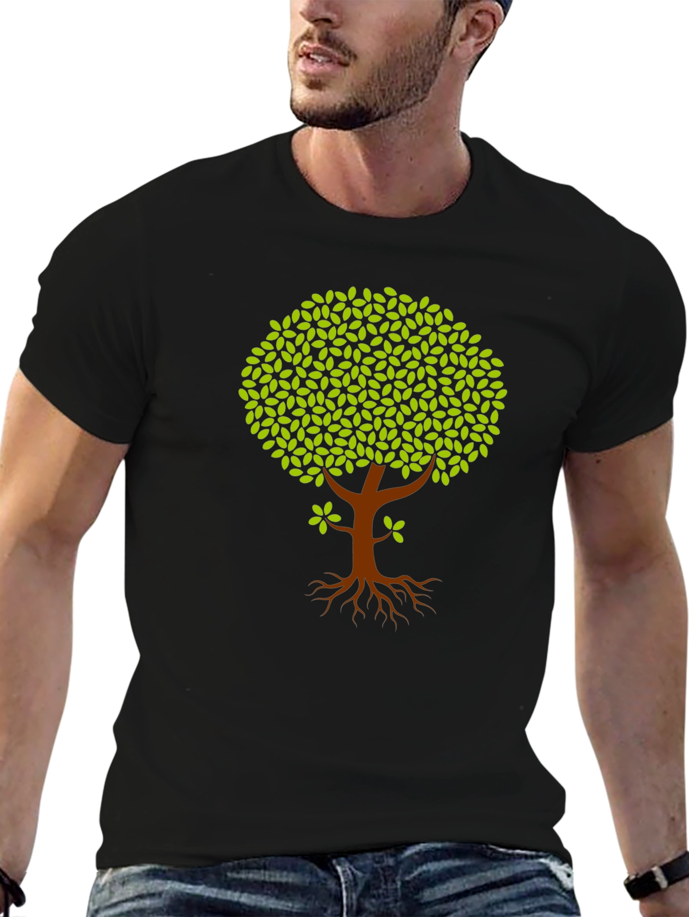 Nature Tree Graphic Tee - Black Cotton T-Shirt