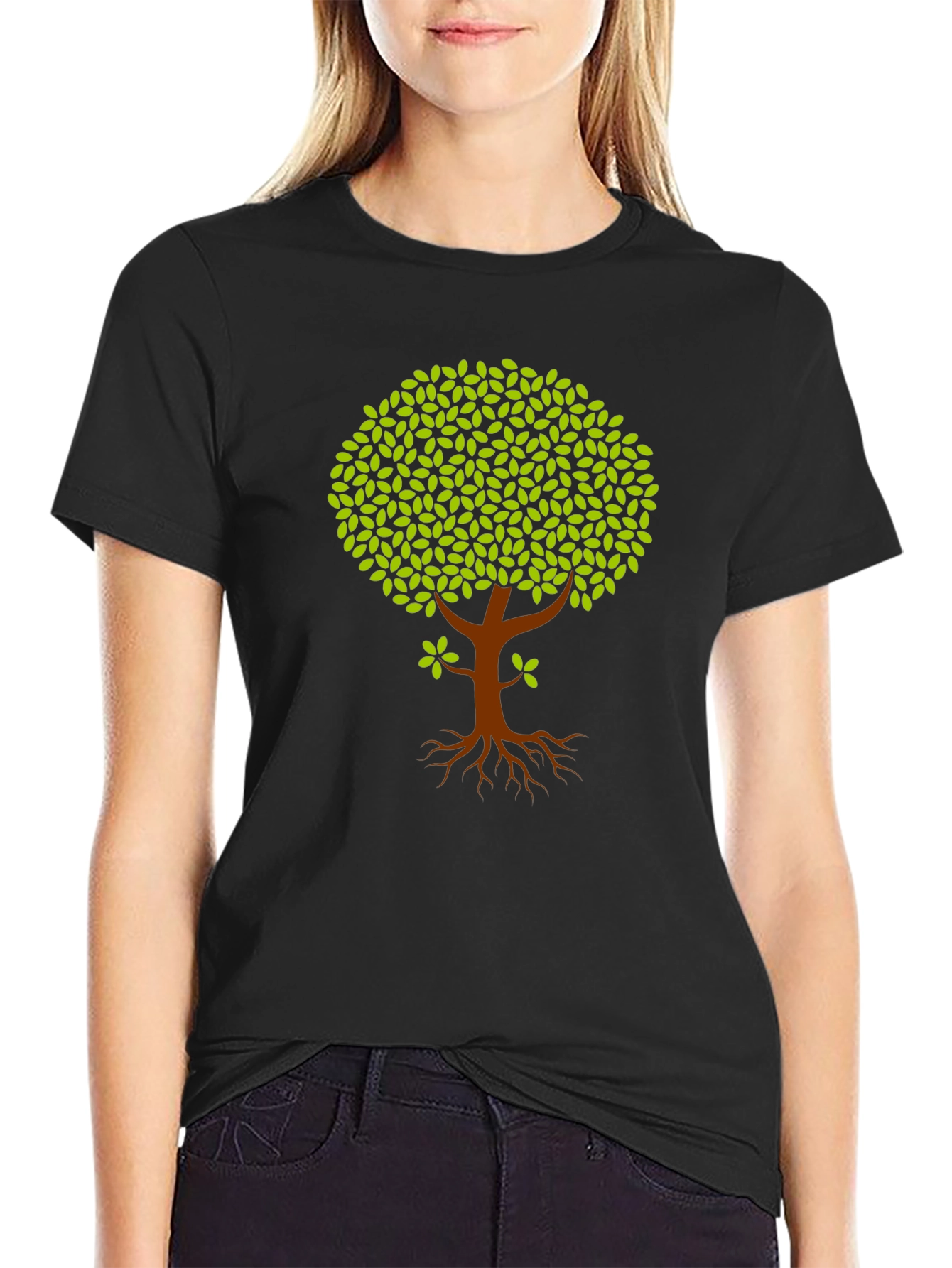 Nature Tree Graphic Tee - Black Cotton T-Shirt