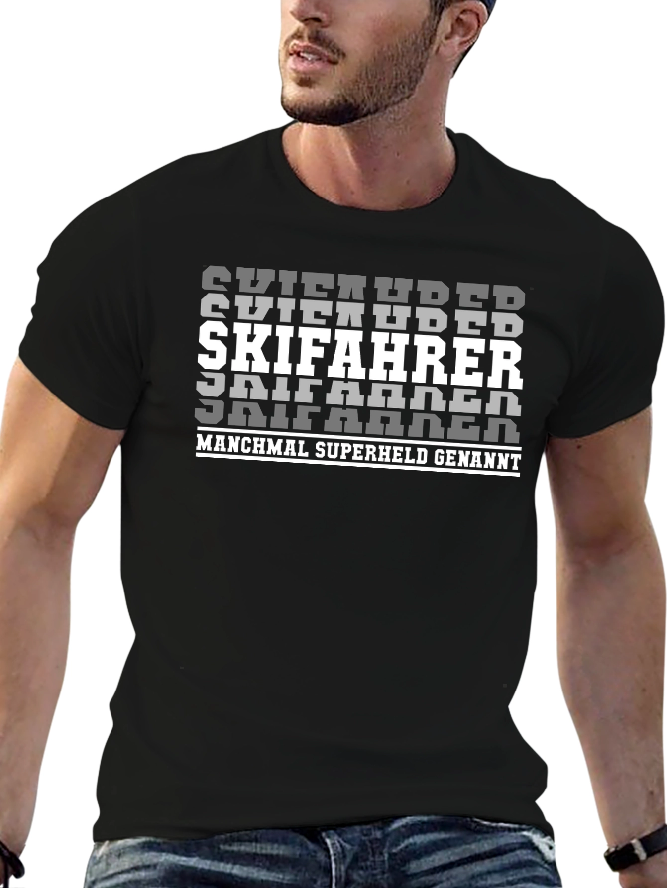 Skifahrer Superhero T-Shirt - Black Graphic Tee