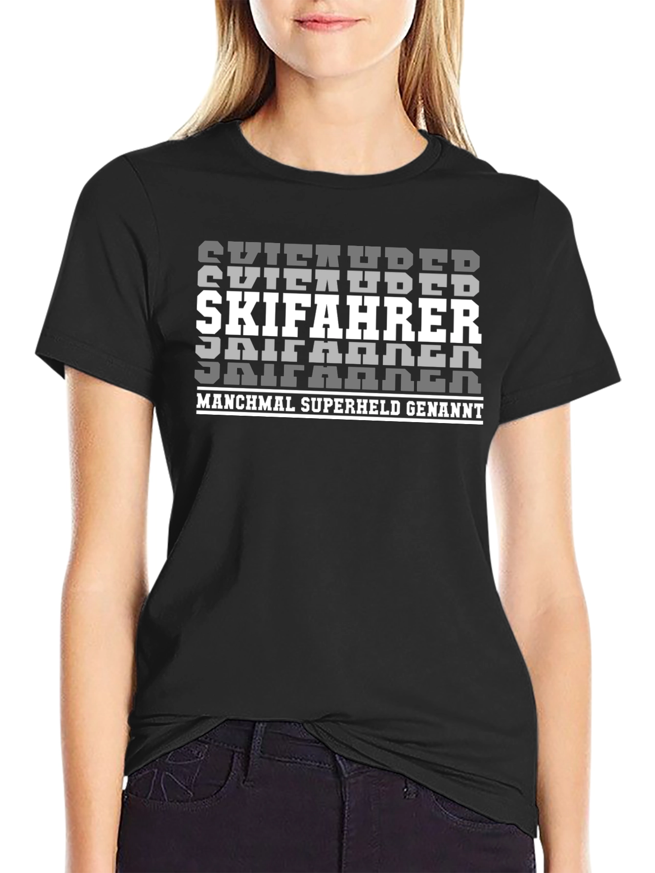 Skifahrer Superhero T-Shirt - Black Graphic Tee