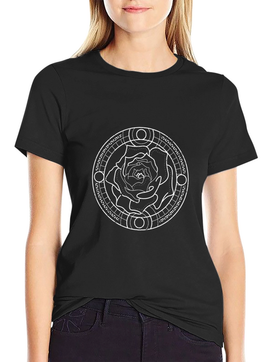 Black T-Shirt with Rose Circle Graphic