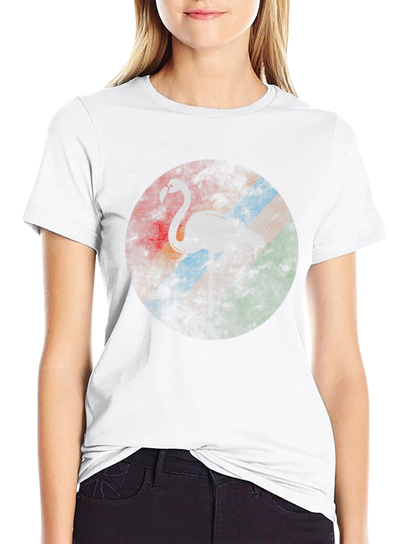 Retro Flamingo Graphic Tee - Casual Black T-Shirt