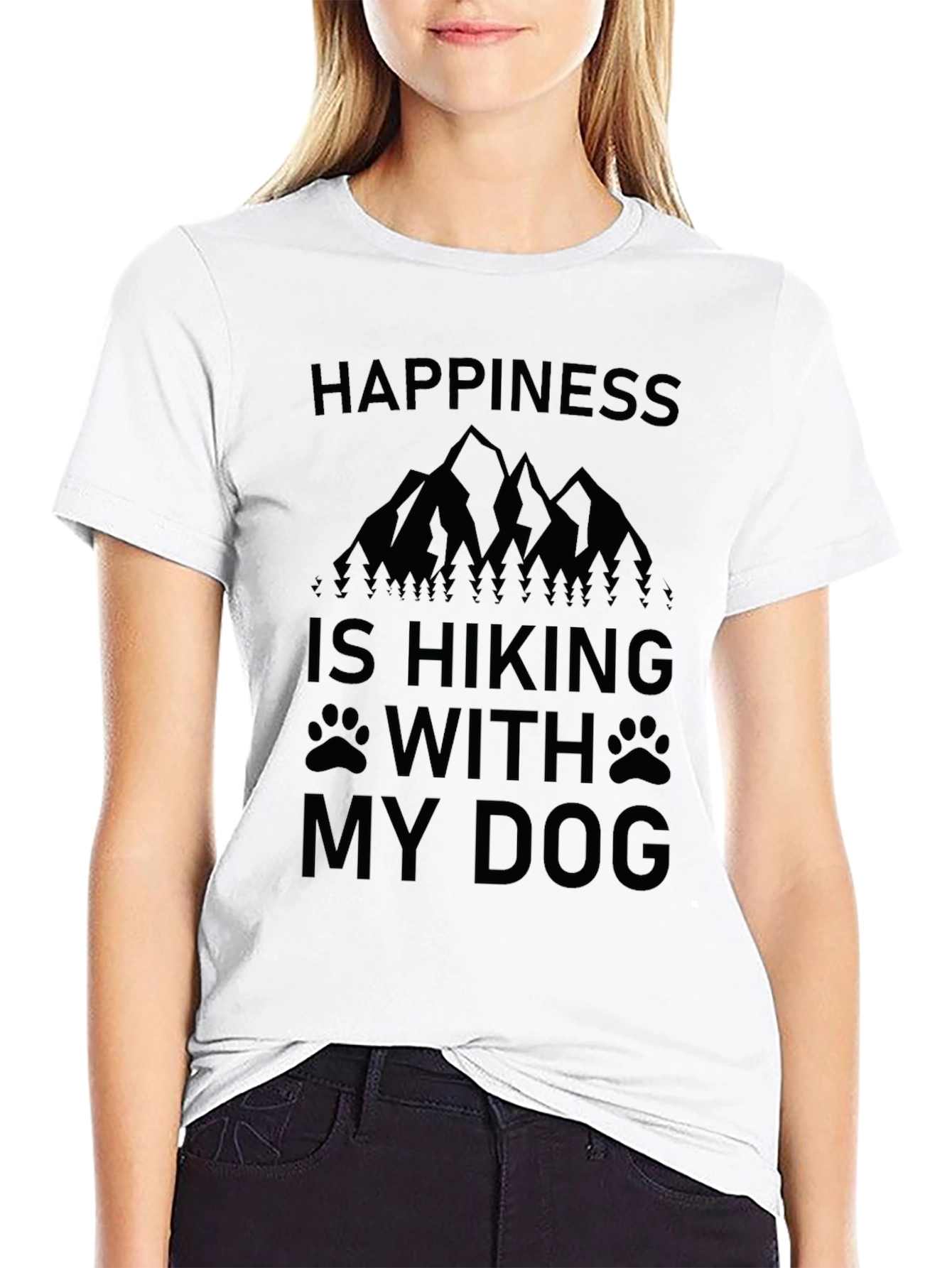 Happiness is Hiking With My Dog Black T-Shirt