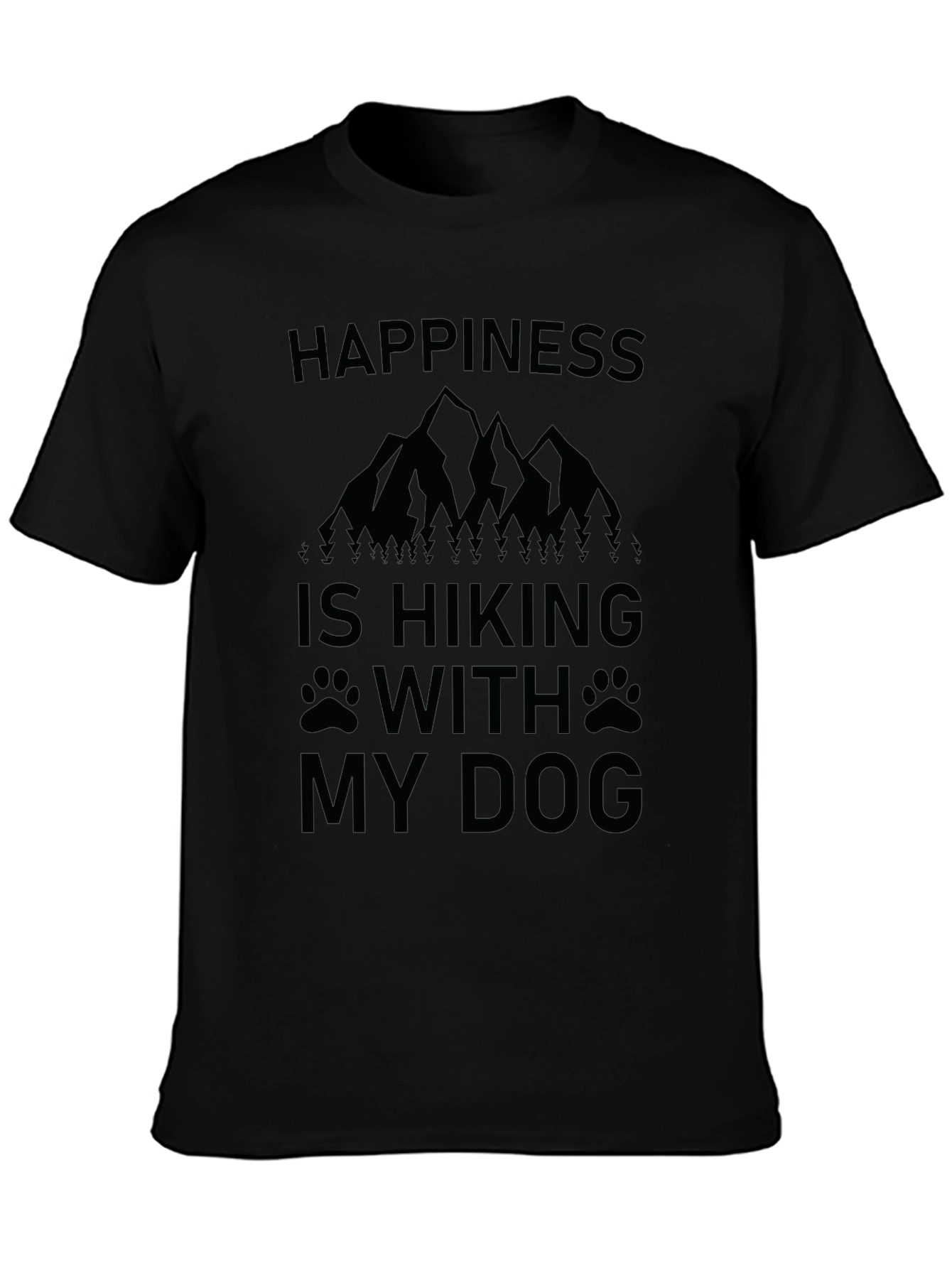 Happiness is Hiking With My Dog Black T-Shirt