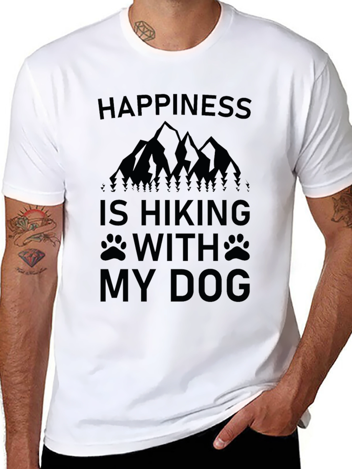 Happiness is Hiking With My Dog Black T-Shirt