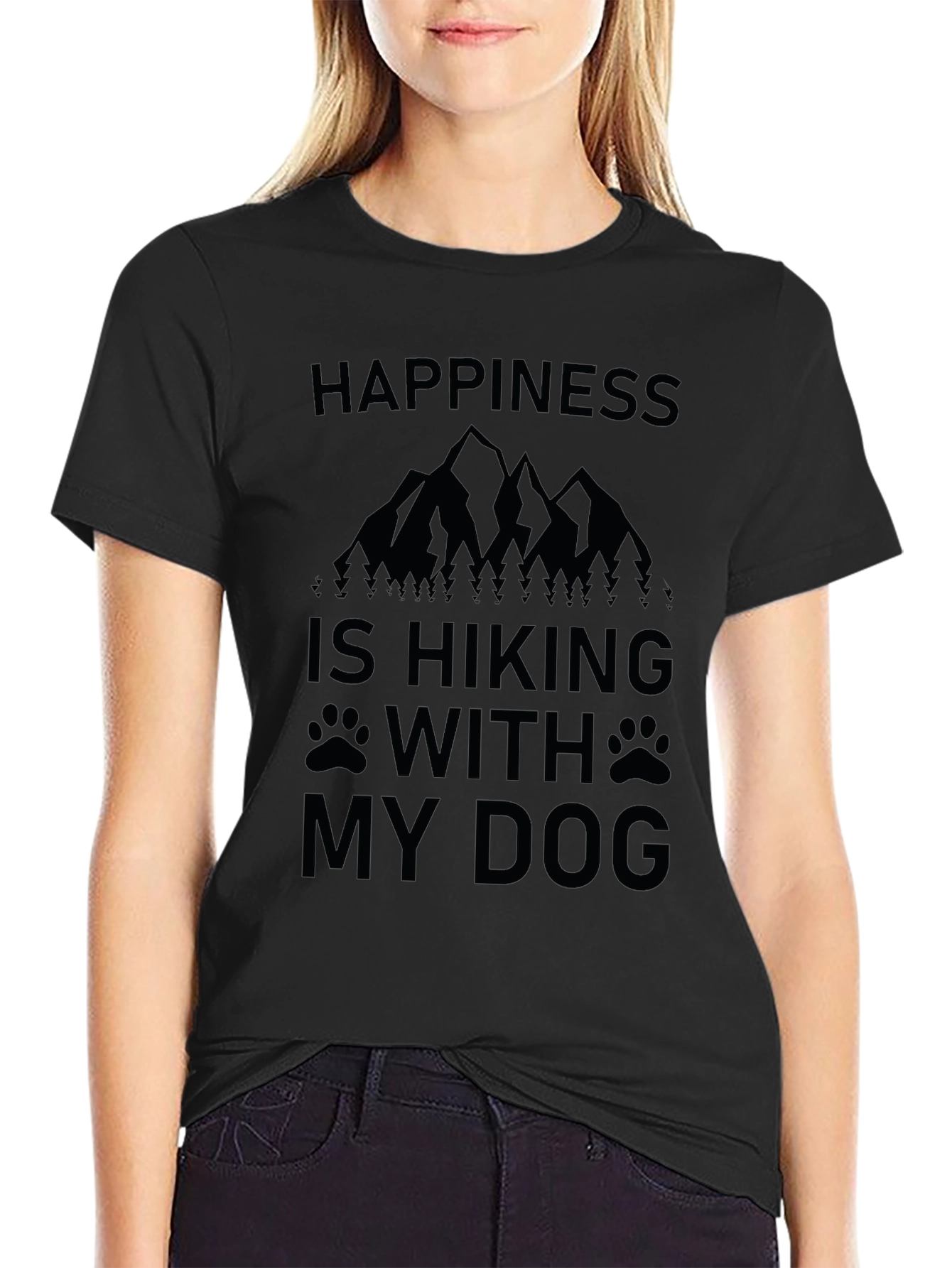 Happiness is Hiking With My Dog Black T-Shirt