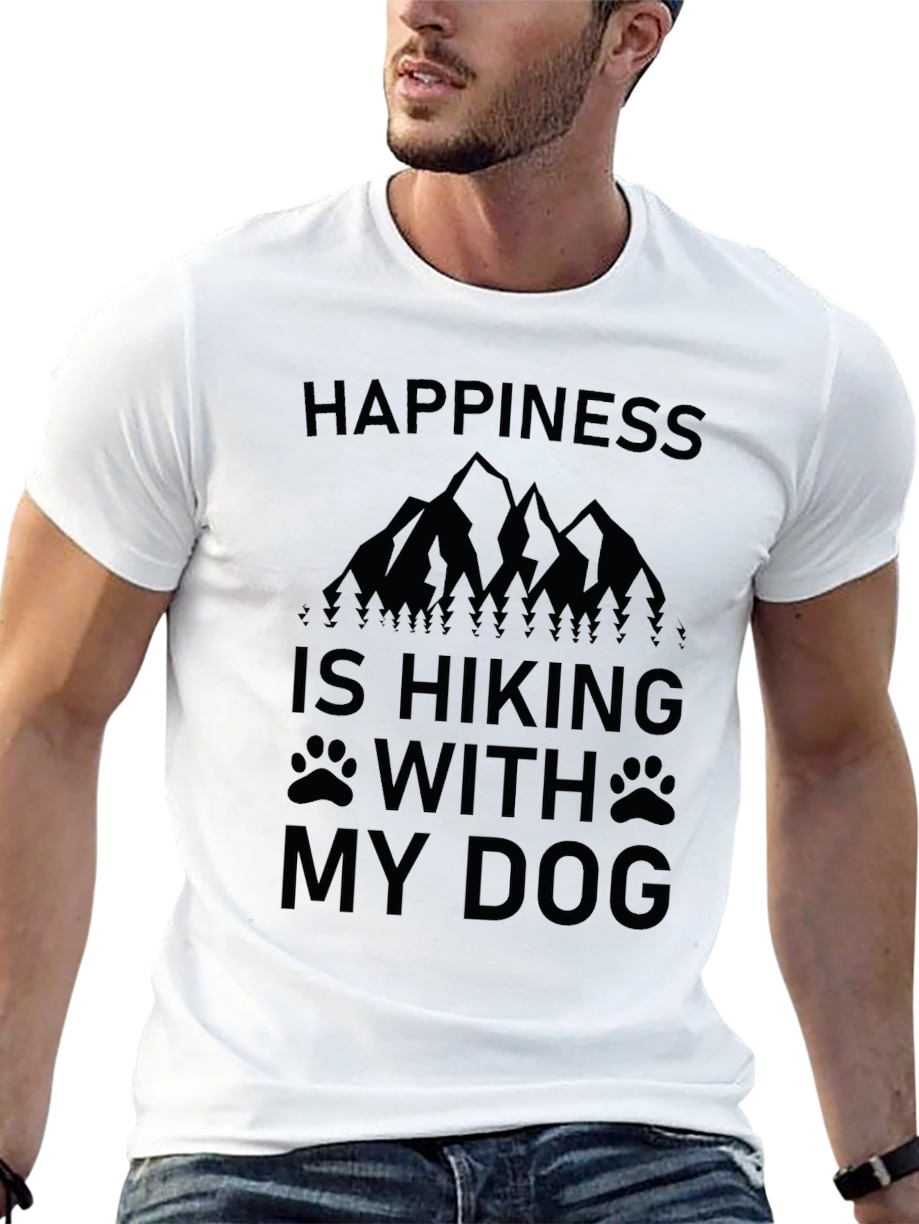 Happiness is Hiking With My Dog Black T-Shirt