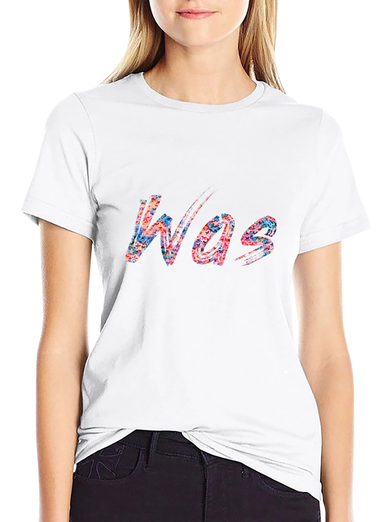 Abstract Was Print Black Crewneck T-Shirt