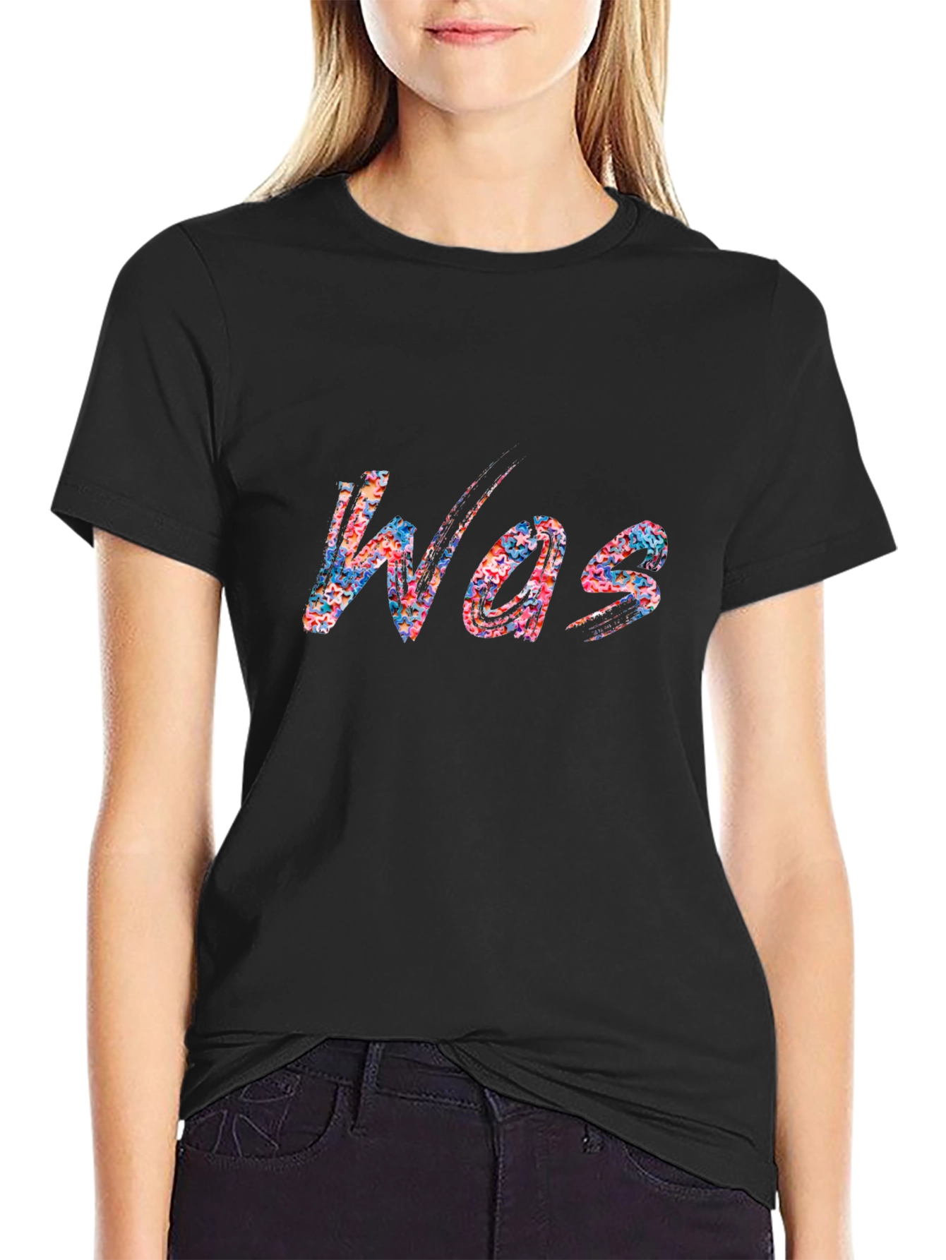 Abstract Was Print Black Crewneck T-Shirt