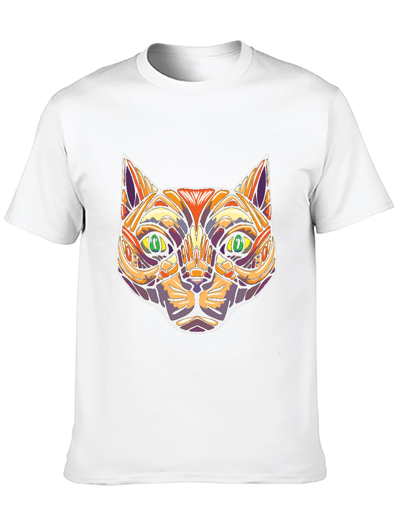 Abstract Geometric Cat Head Graphic Black T-Shirt