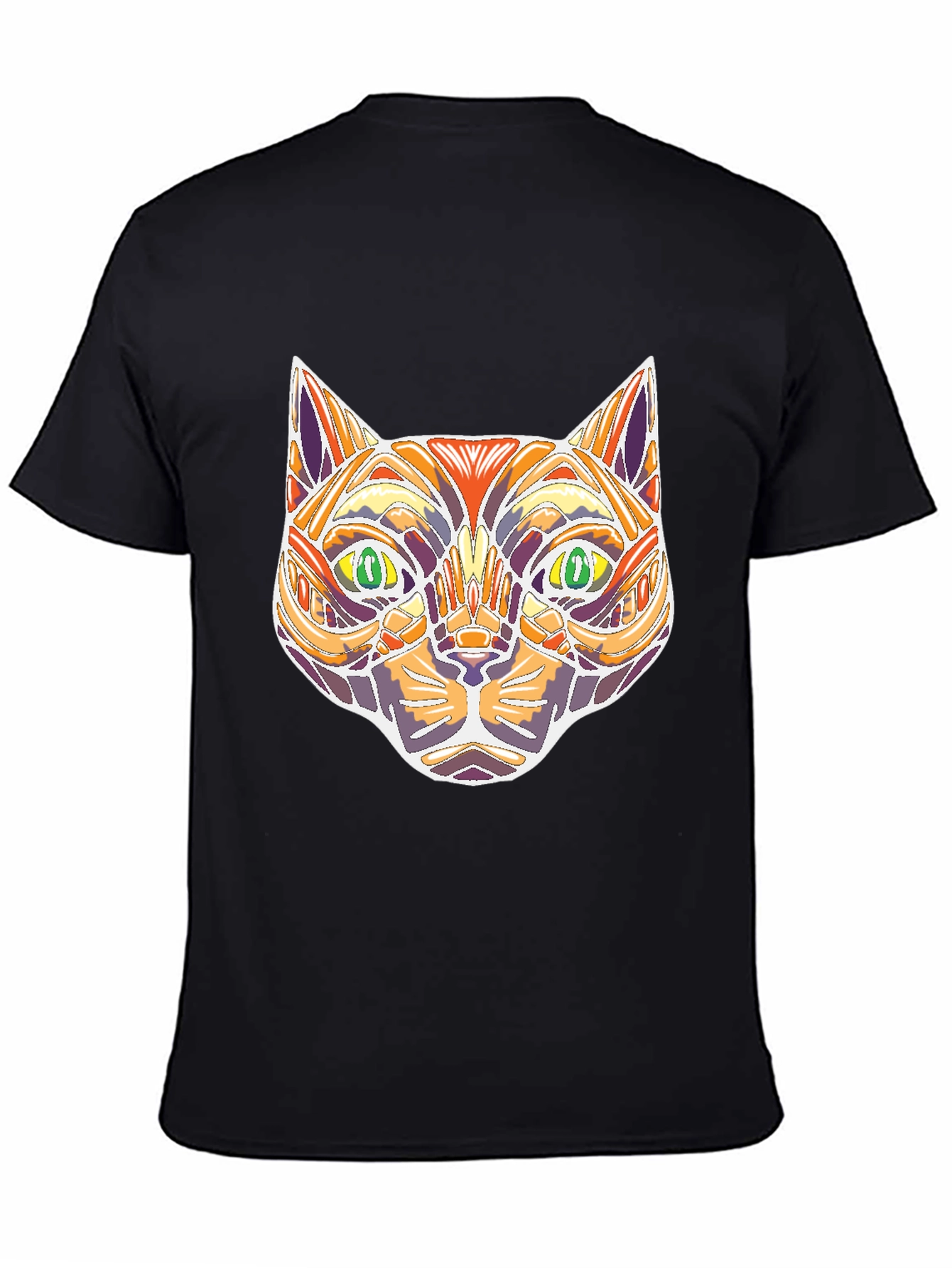 Abstract Geometric Cat Head Graphic Black T-Shirt
