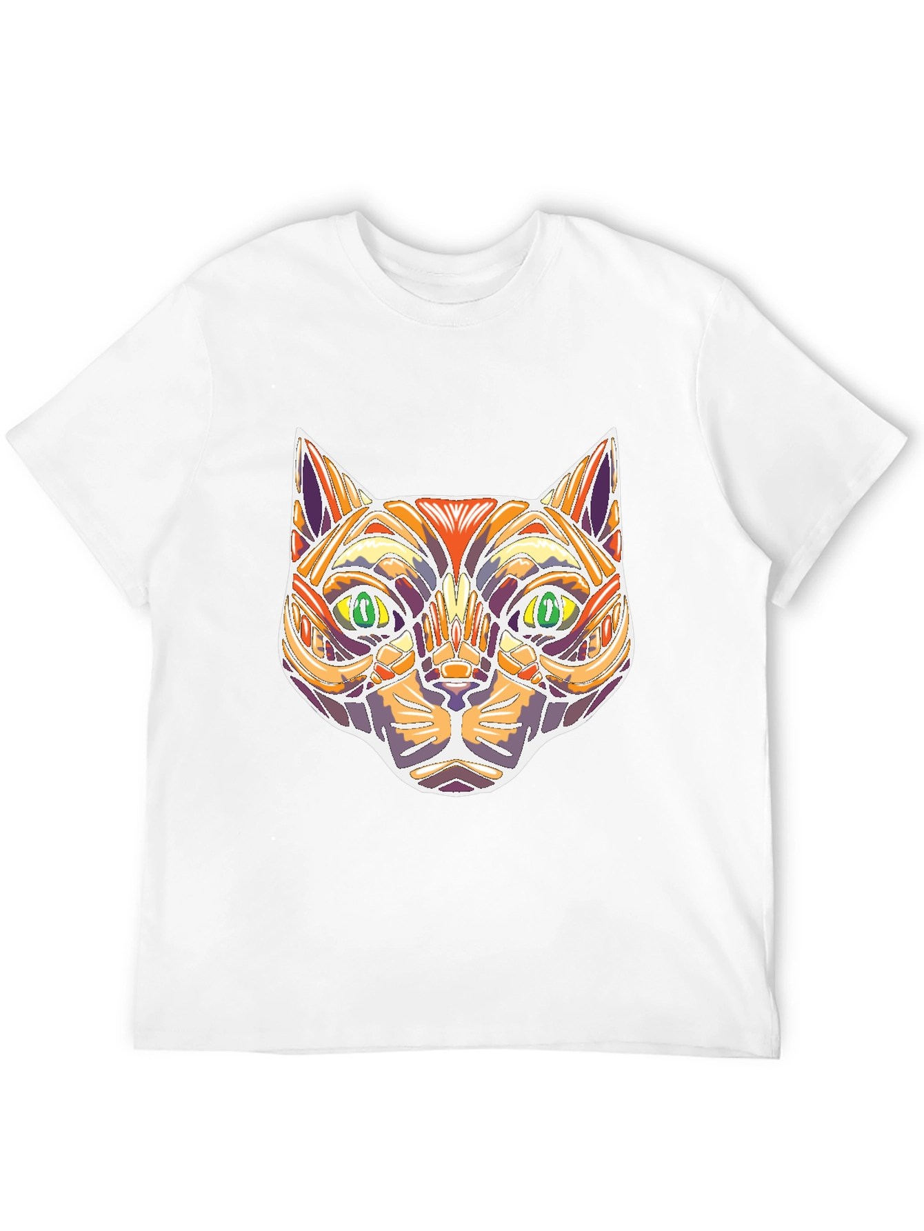 Abstract Geometric Cat Head Graphic Black T-Shirt