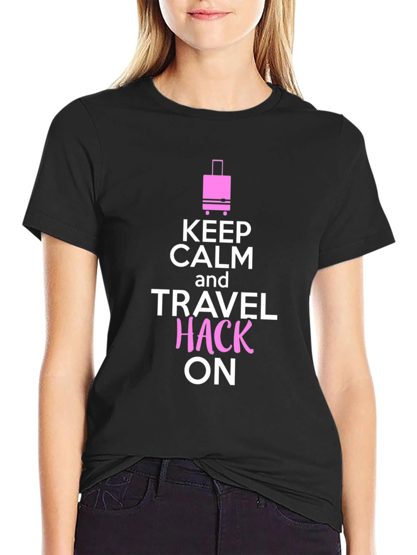Keep Calm & Travel Hack On Black T-Shirt