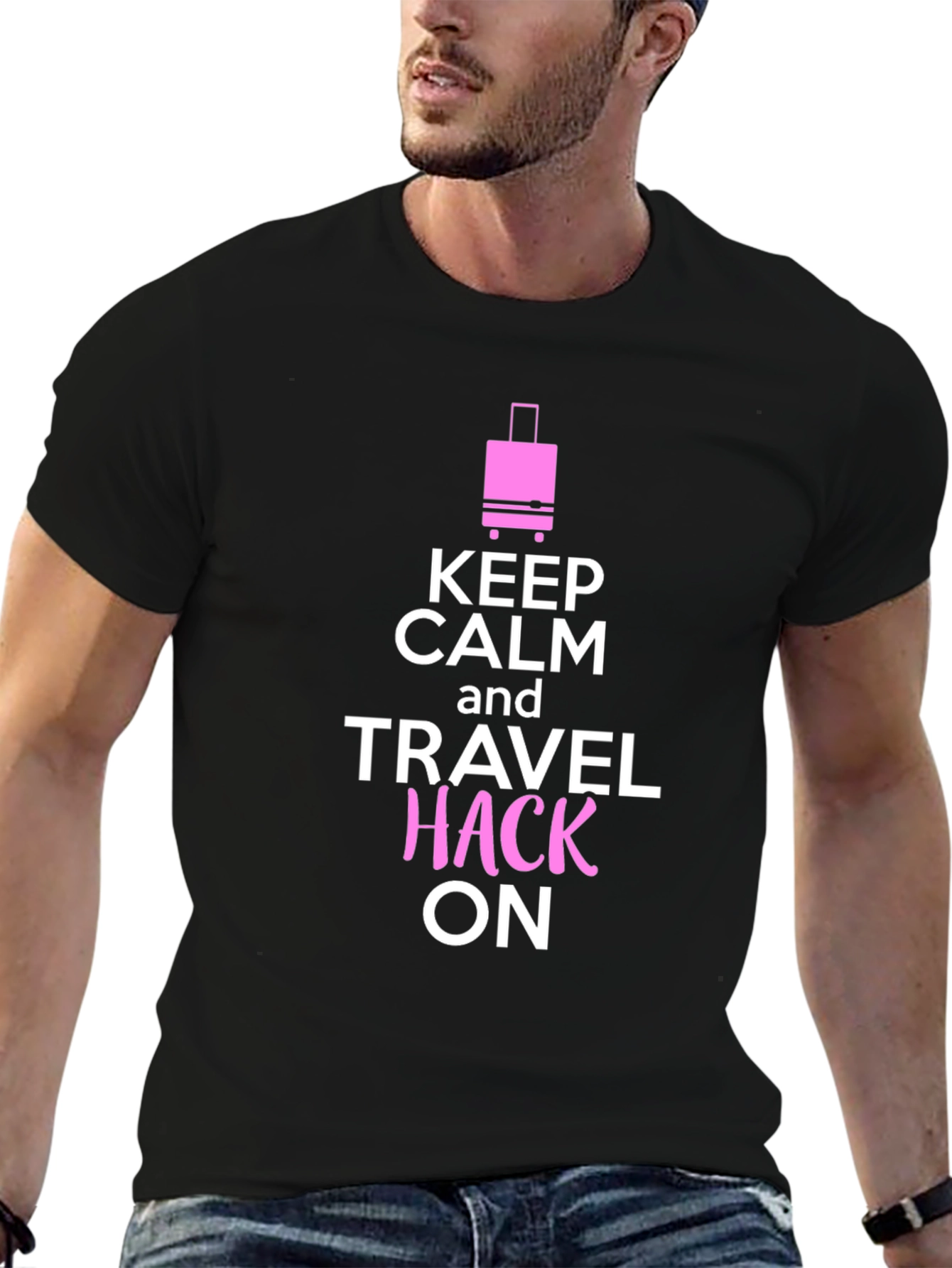 Keep Calm & Travel Hack On Black T-Shirt