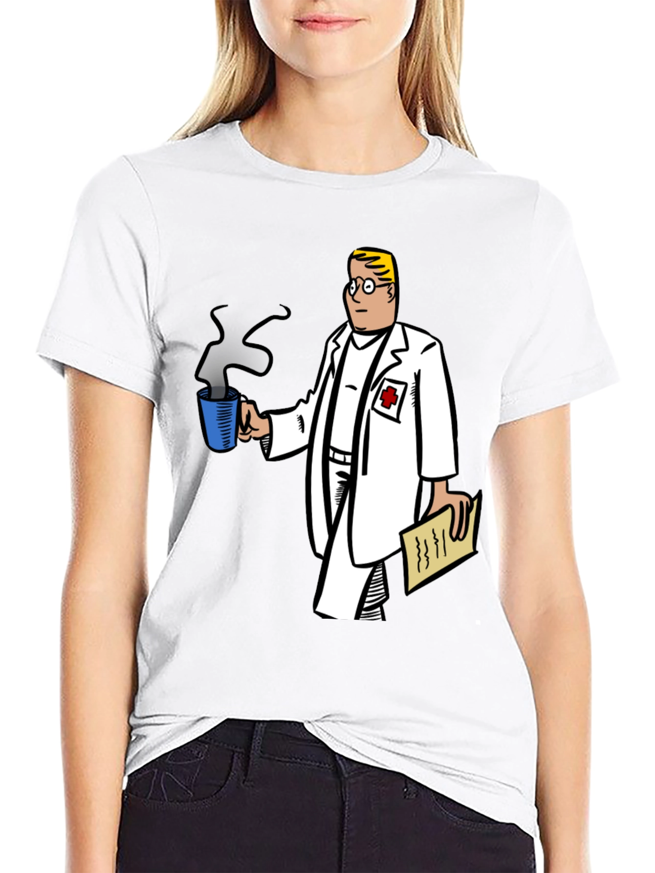 Doctor Cartoon Graphic Tee - Black Cotton Blend