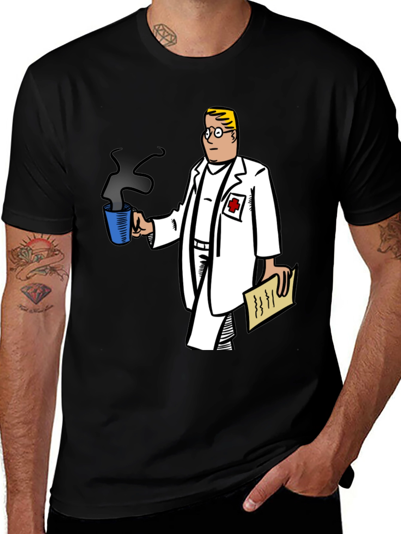 Doctor Cartoon Graphic Tee - Black Cotton Blend