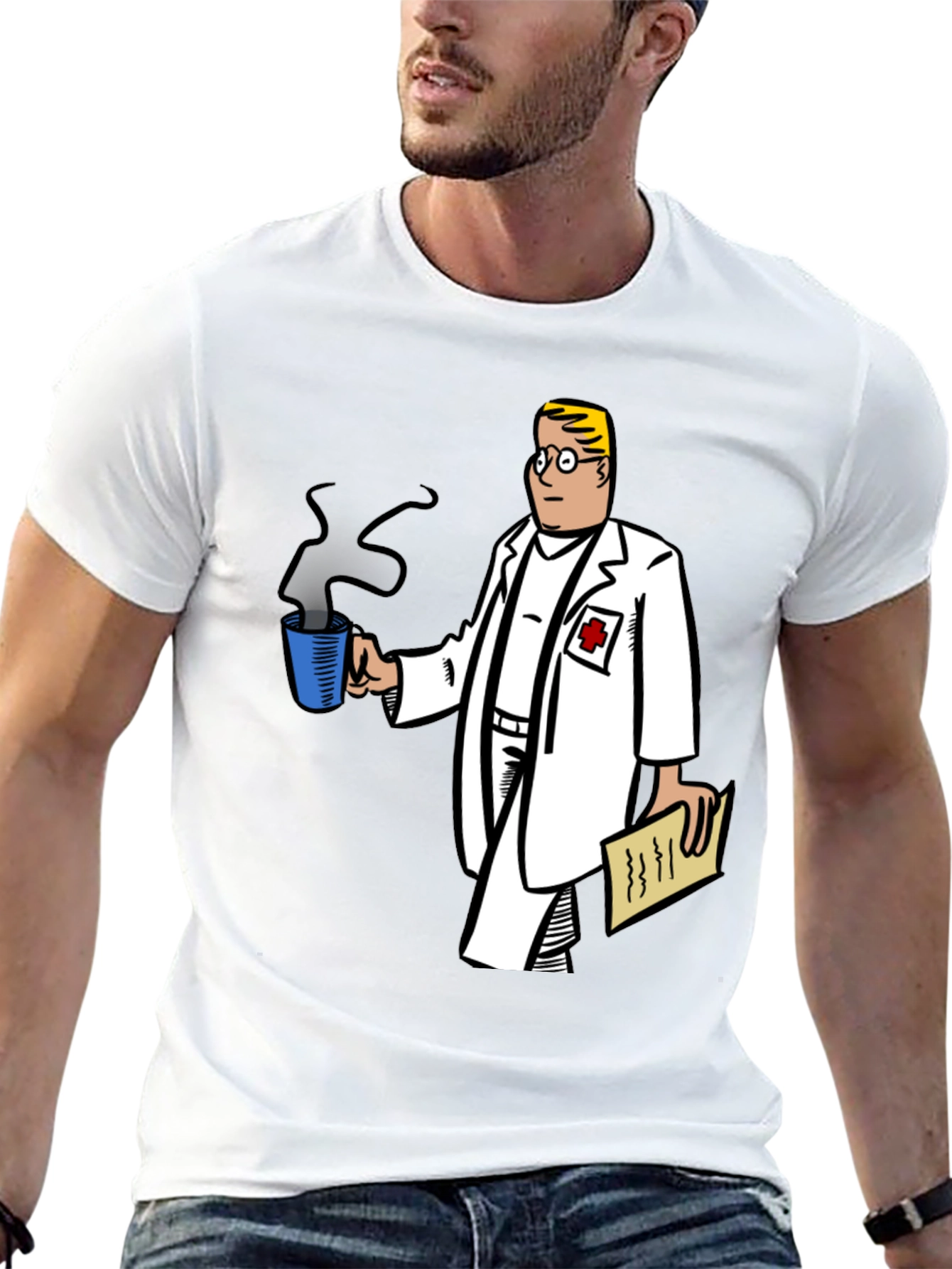 Doctor Cartoon Graphic Tee - Black Cotton Blend