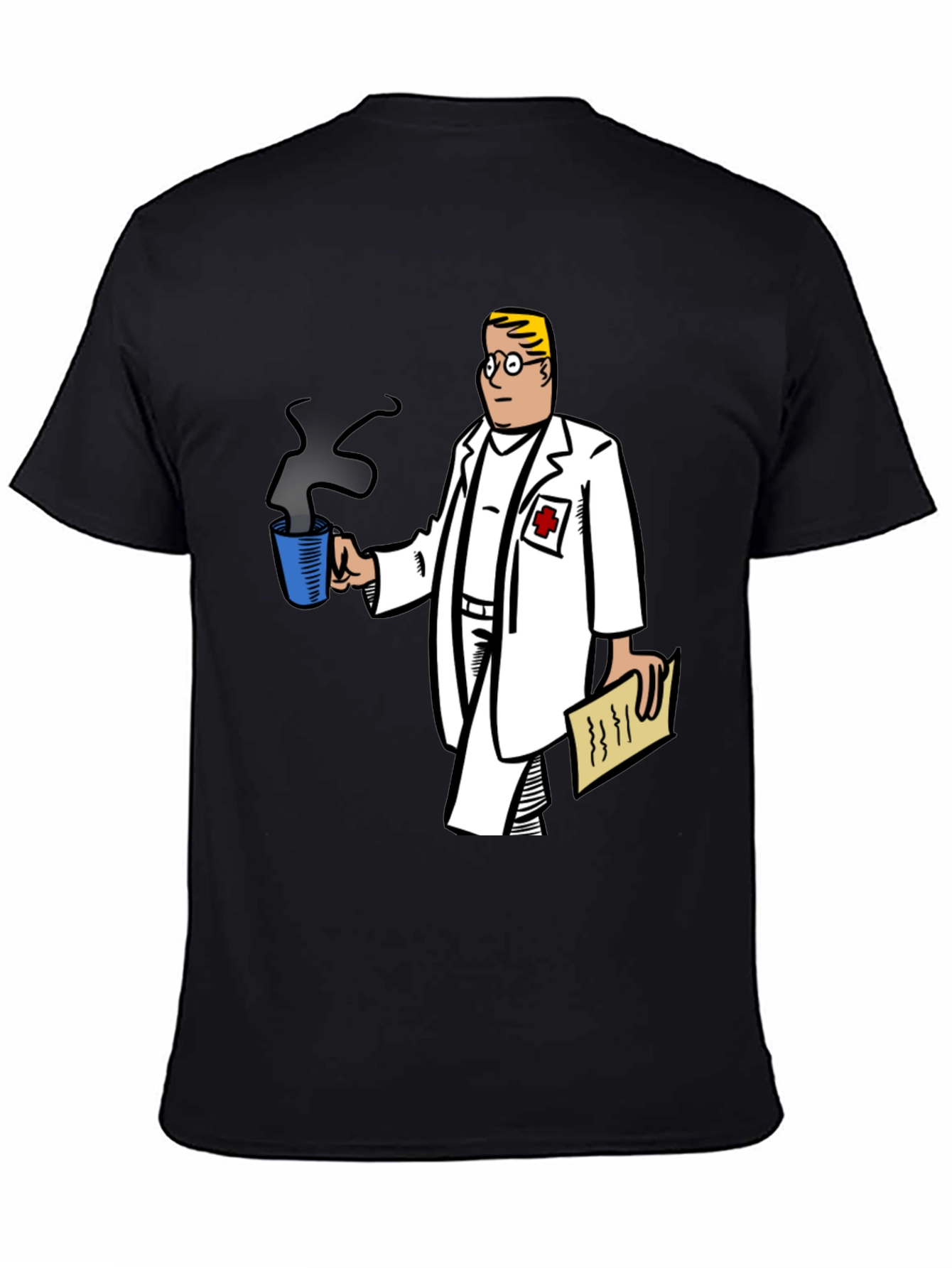 Doctor Cartoon Graphic Tee - Black Cotton Blend