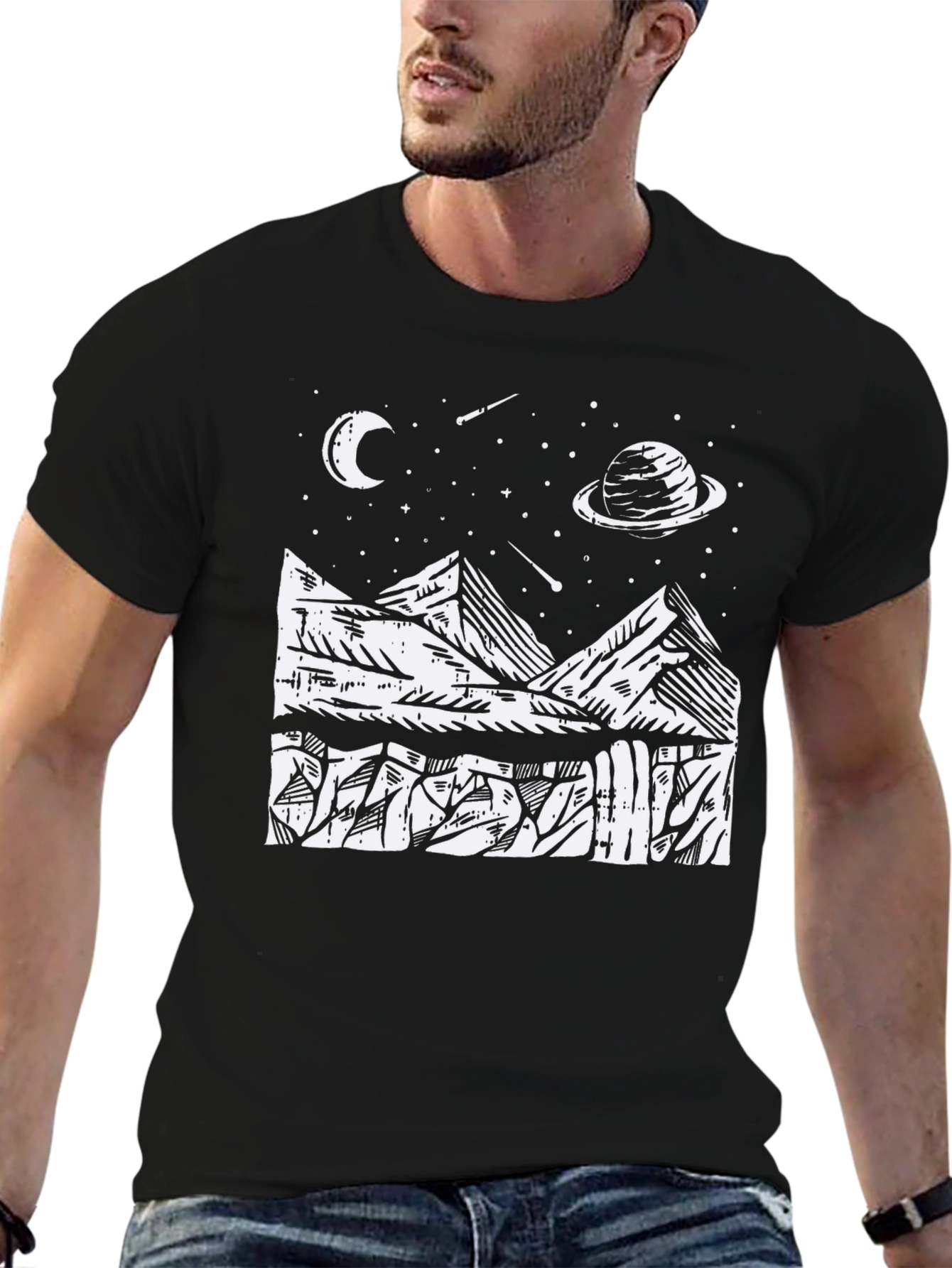 Cosmic Mountain Black Graphic Tee